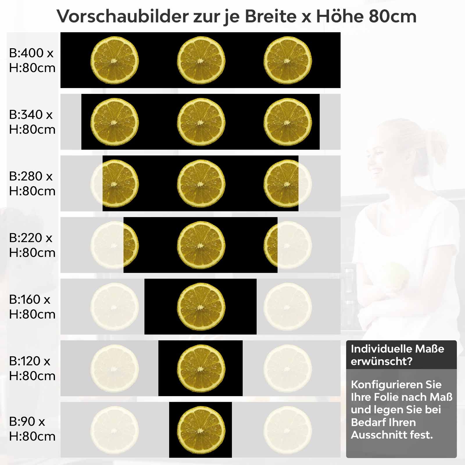 Küchenrückwand Folie Zitronenscheiben - Schwarz-Gelber Hingucker Höhe 80cm