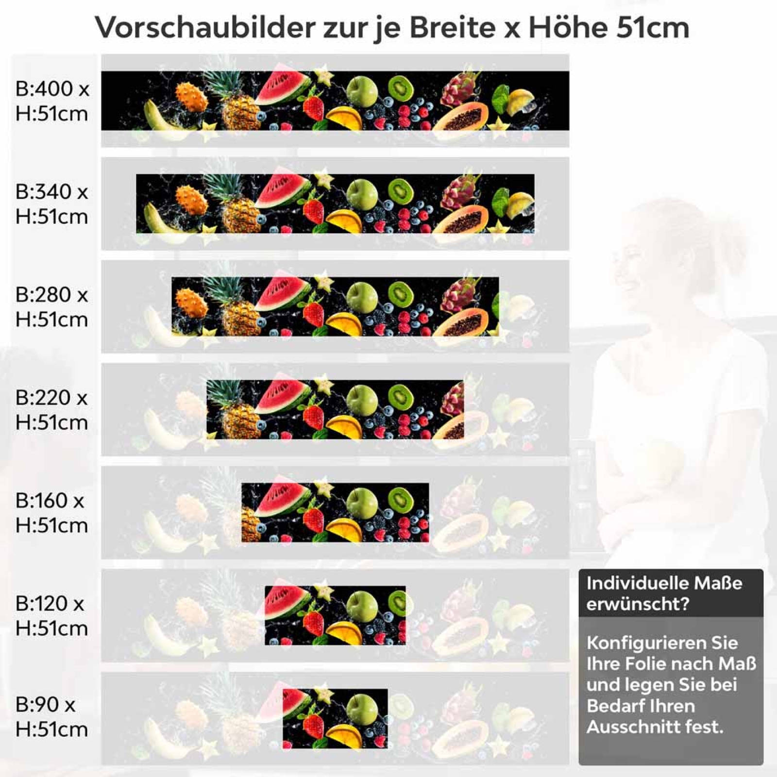 Küchenrückwand Folie Exotische Früchte - Ein Genuss für die Augen Höhe 51cm