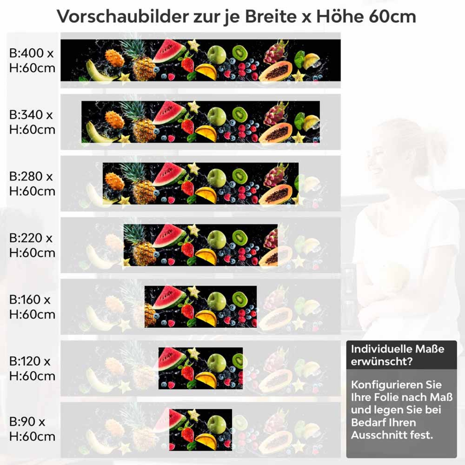 Küchenrückwand Folie Exotische Früchte - Ein Genuss für die Augen Höhe 60cm