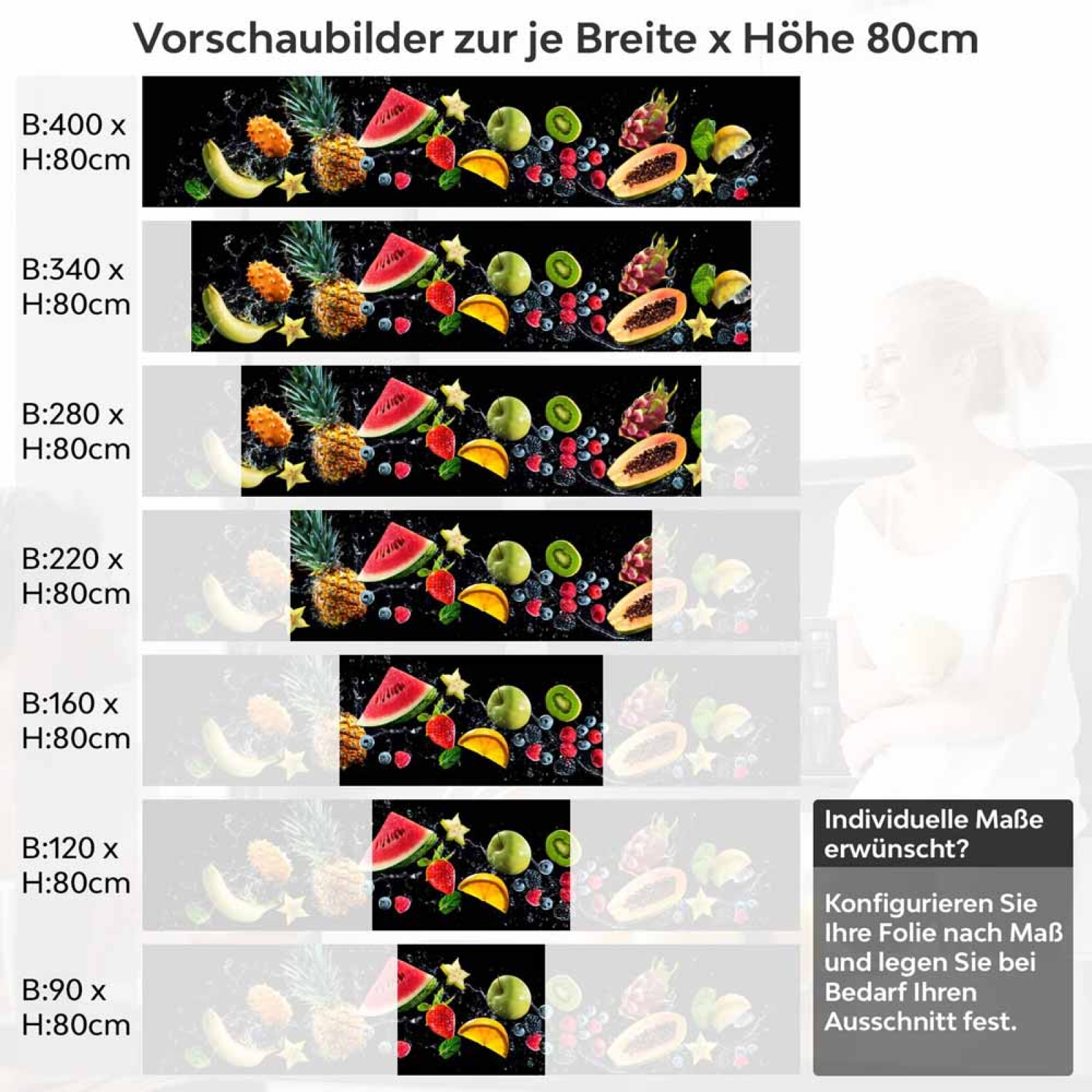 Küchenrückwand Folie Exotische Früchte - Ein Genuss für die Augen Höhe 80cm