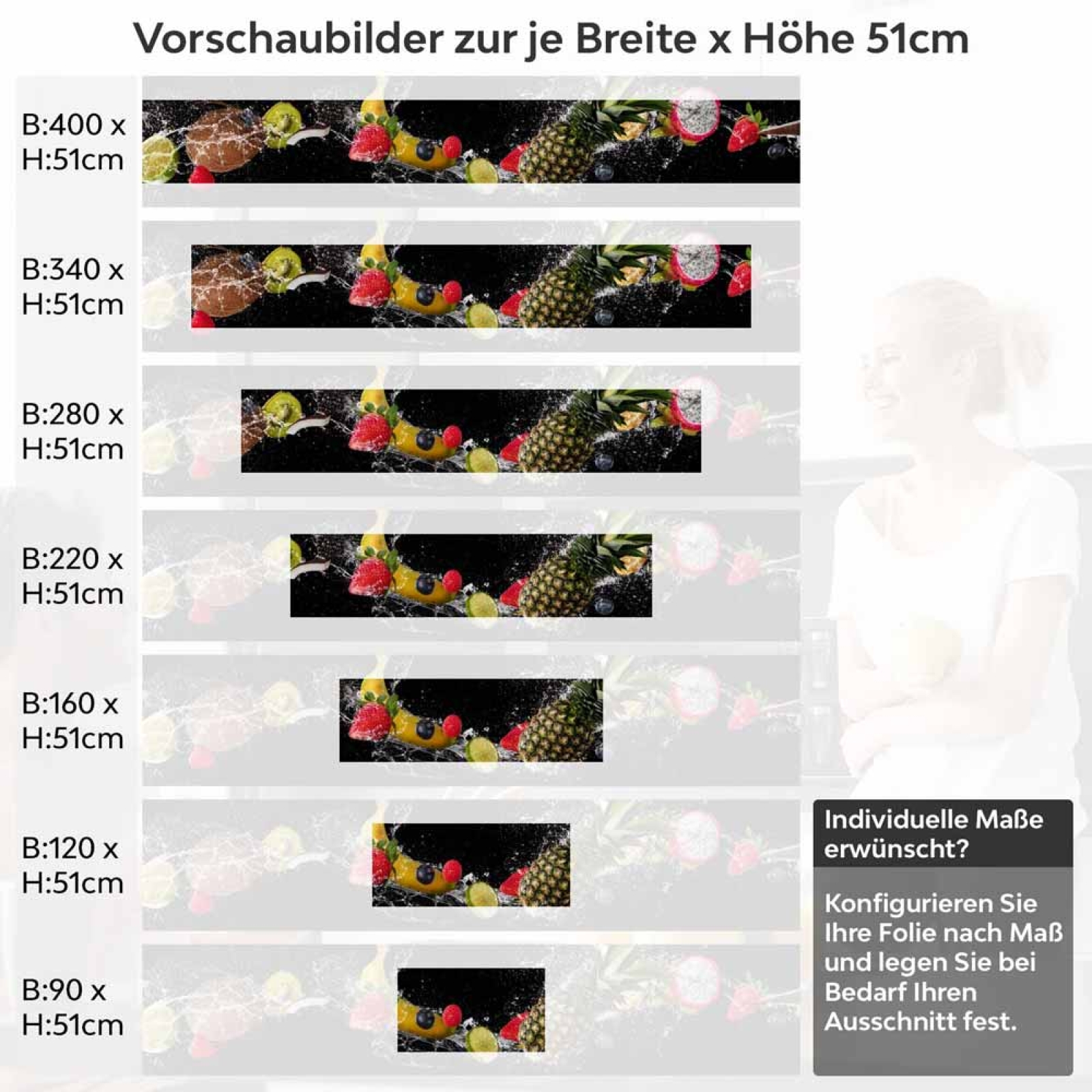 Küchenrückwand Folie Ananas, Kokos & Co. als Küchenhighlight Höhe 51cm