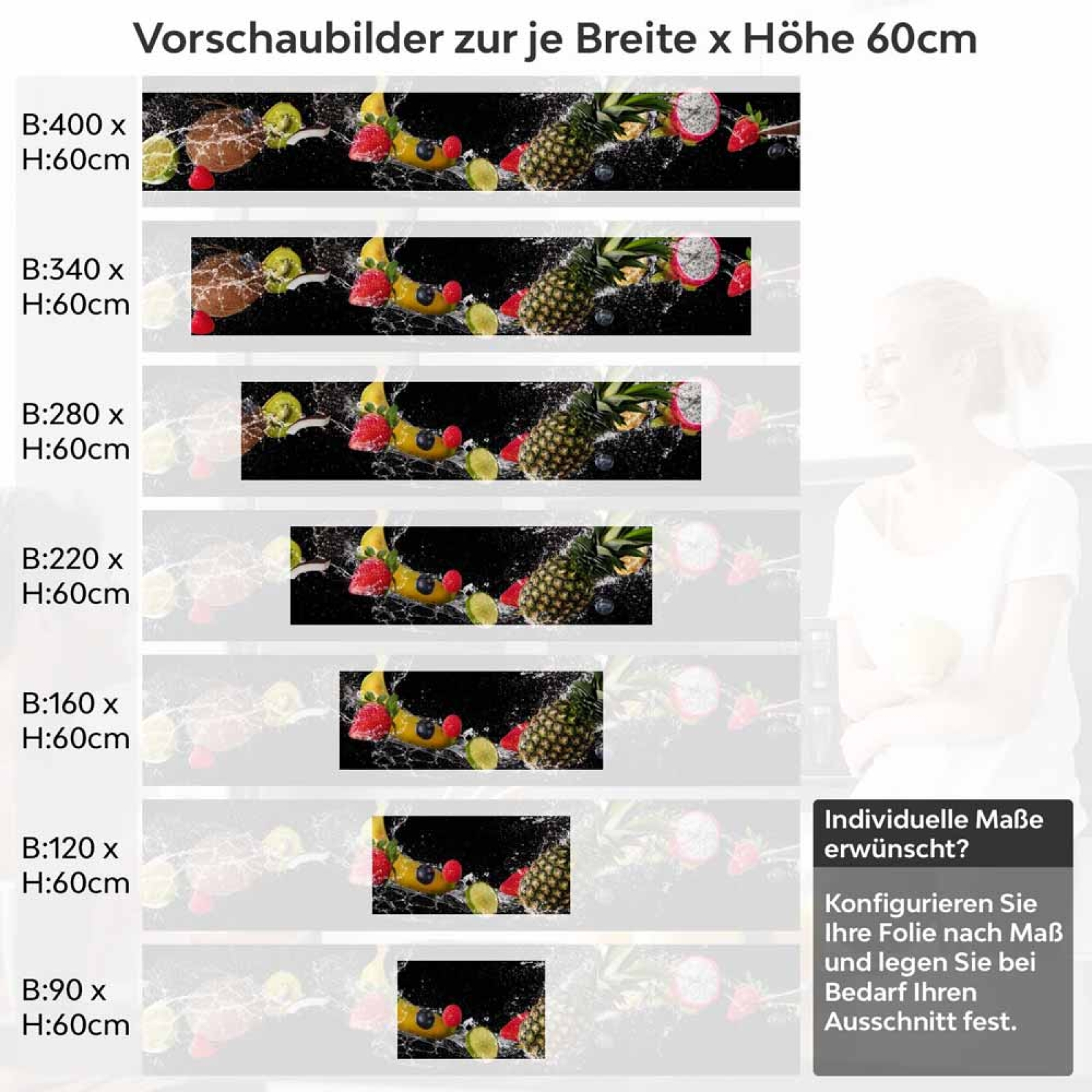 Küchenrückwand Folie Ananas, Kokos & Co. als Küchenhighlight Höhe 60cm