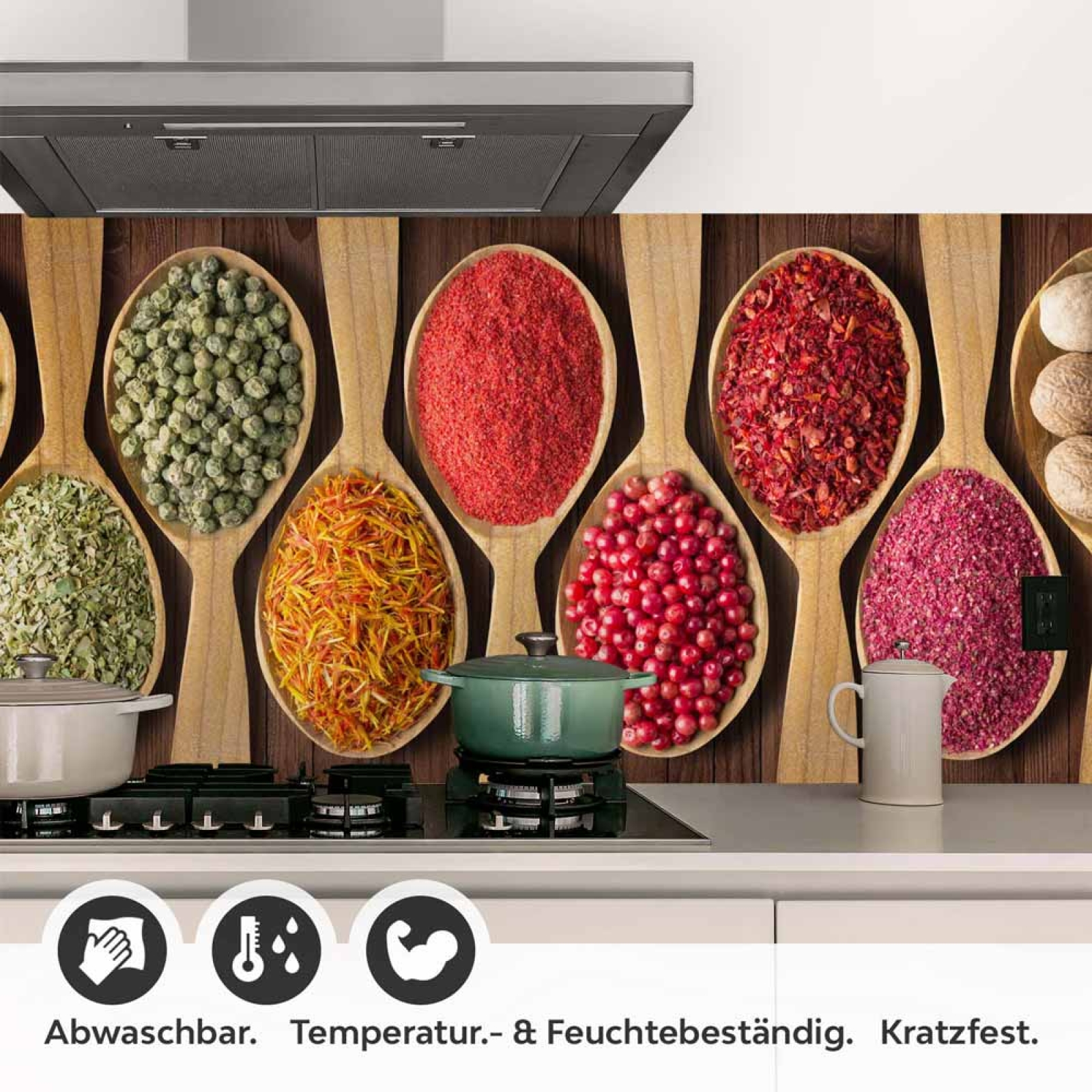 Küchenrückwand Folie Holzlöffel mit Gewürzen - Geschmackvolles Design Detailbild 1