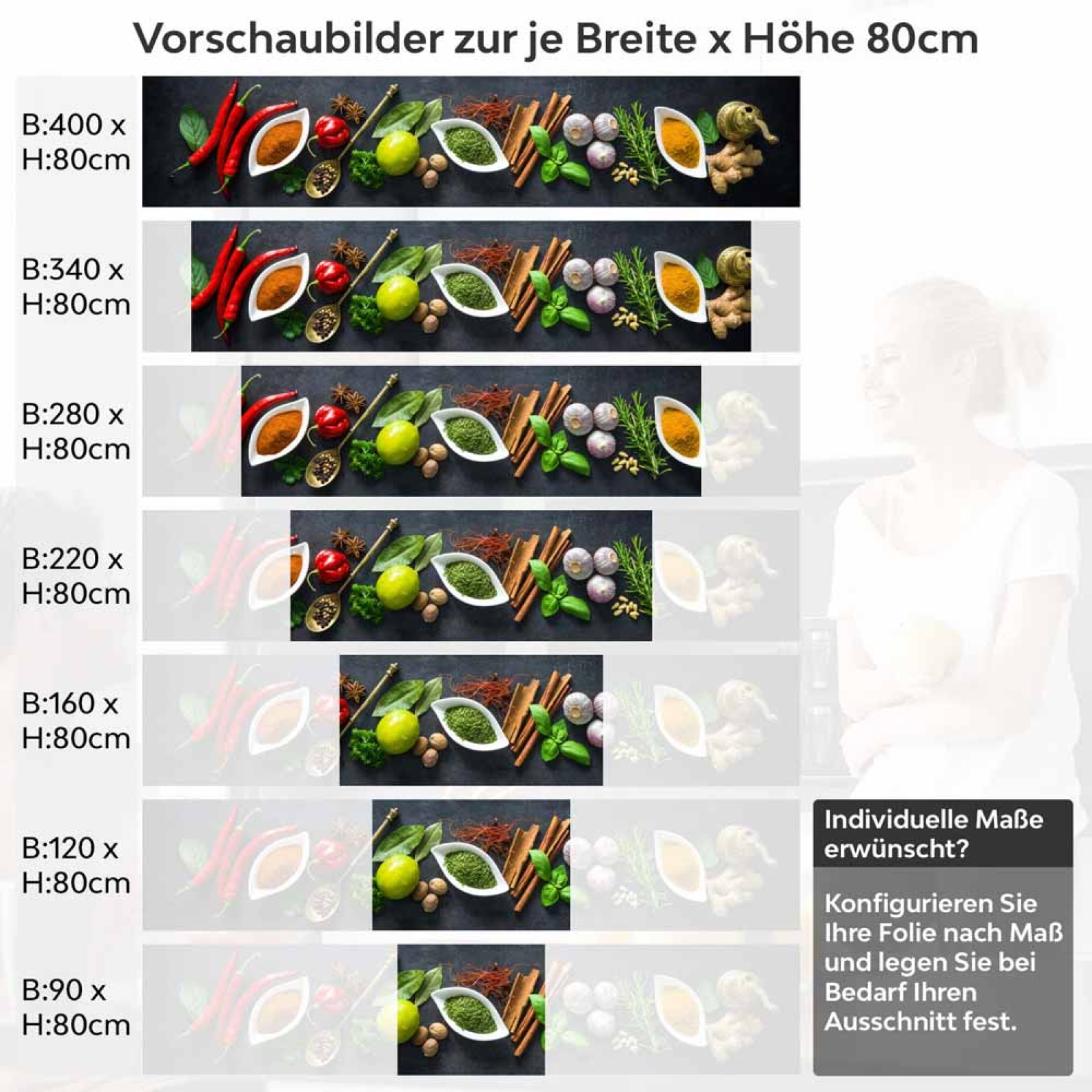 Küchenrückwand Folie Kräuter und Gewürze - Intensives Küchenflair Höhe 80cm