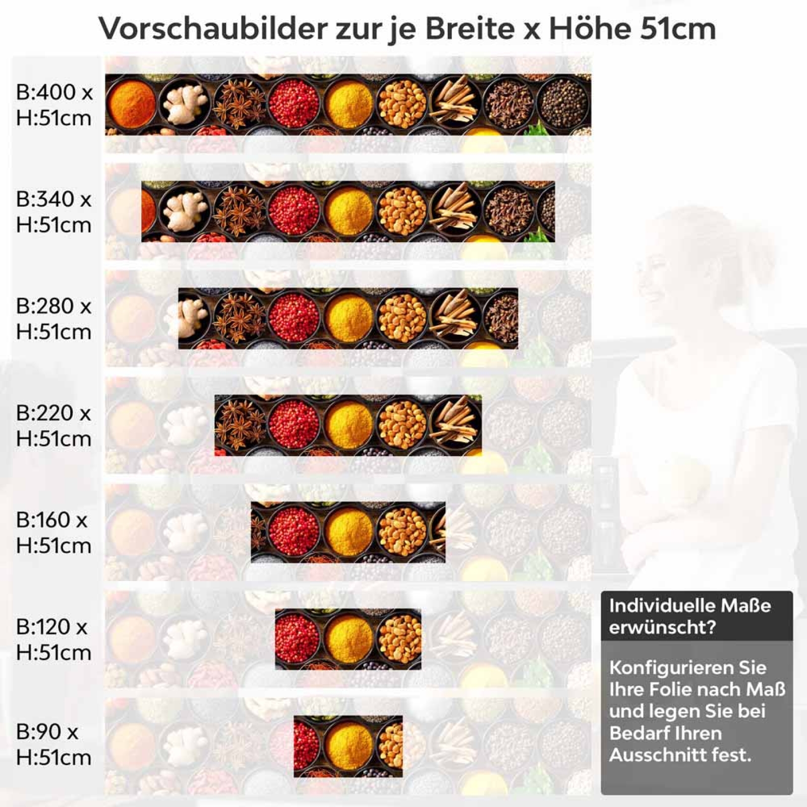 Küchenrückwand Folie Exotische Gewürze - Dekor für Genussliebhaber Höhe 51cm