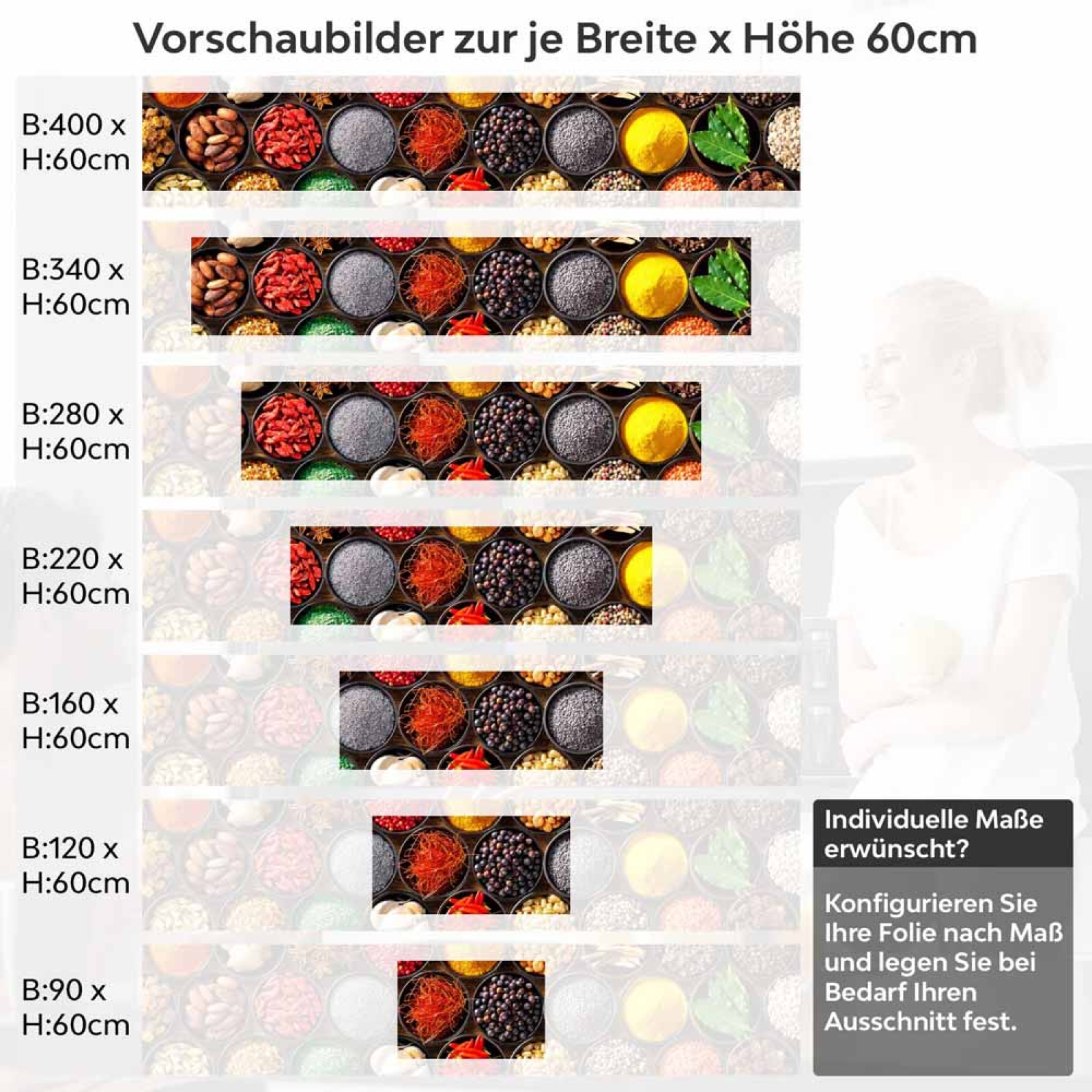 Küchenrückwand Folie Gewürze in Schalen - Intensives Küchenflair Höhe 60cm