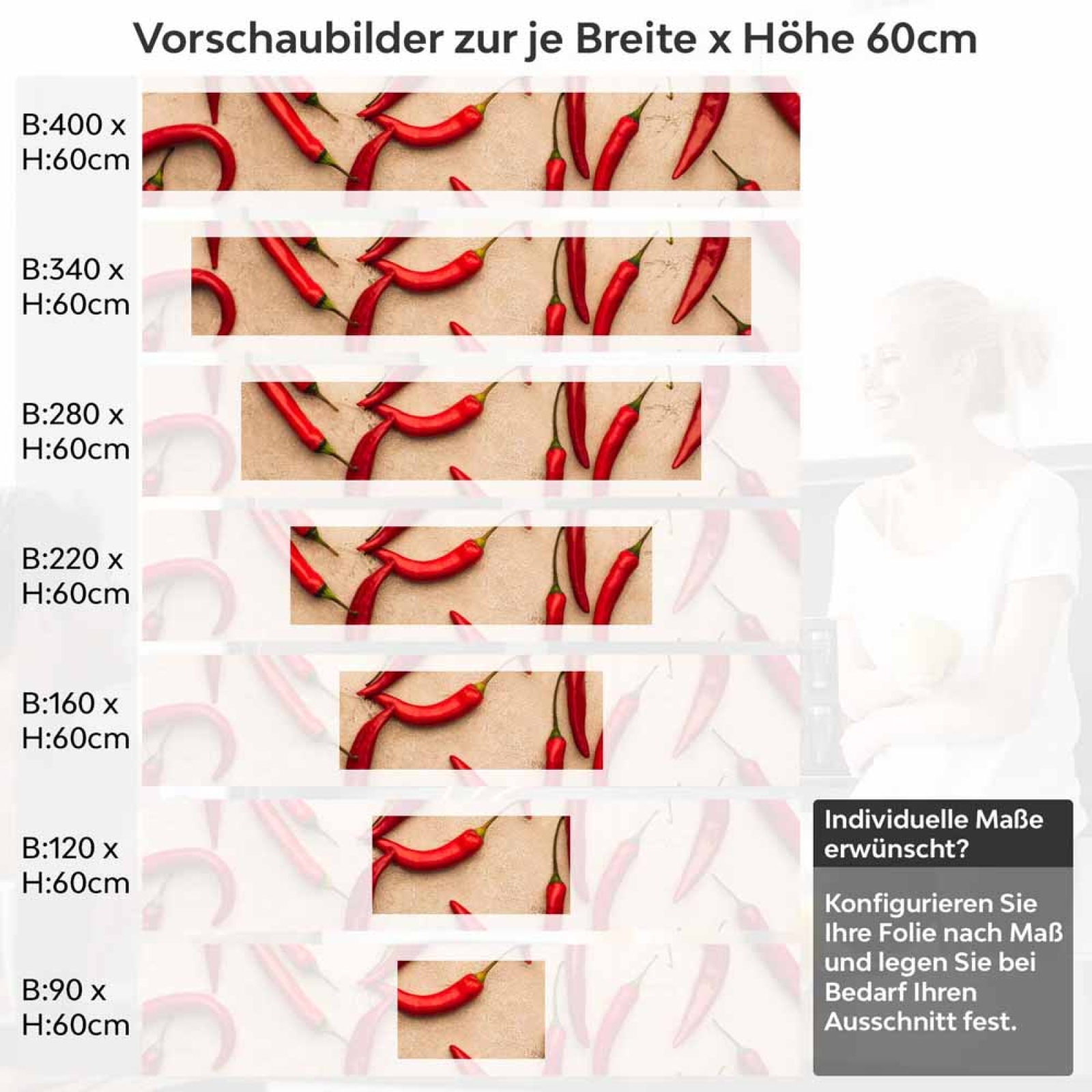 Küchenrückwand Folie Scharfe Chilis - Würze für Ihre Küche Höhe 60cm