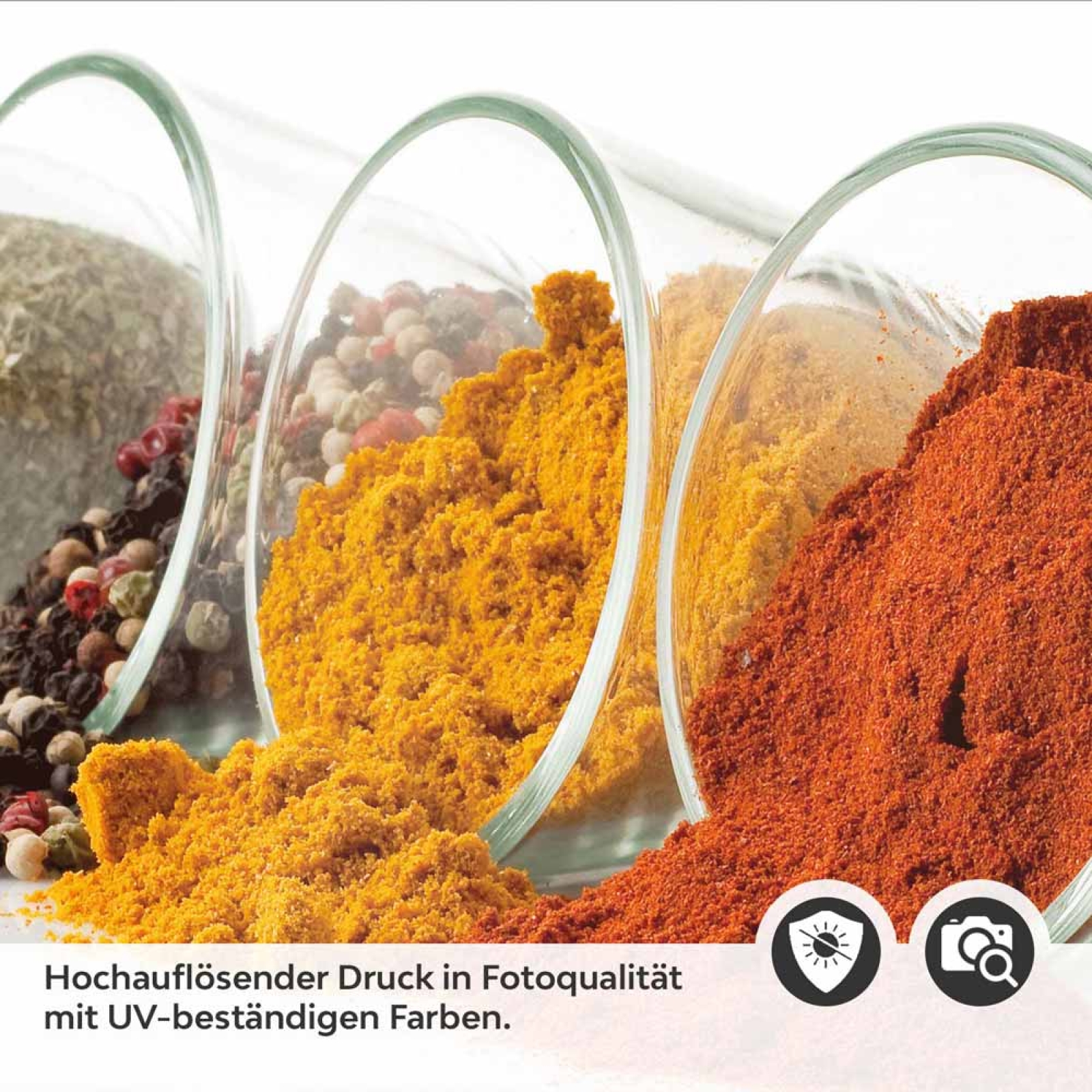 Küchenrückwand Folie Farbige Gewürzvielfalt in Glas Detailbild 2