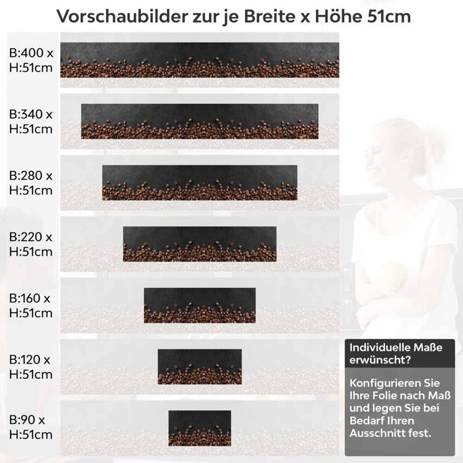 Küchenrückwand Folie Kaffeebohnen - Für die perfekte Kaffeeküche Höhe 51cm
