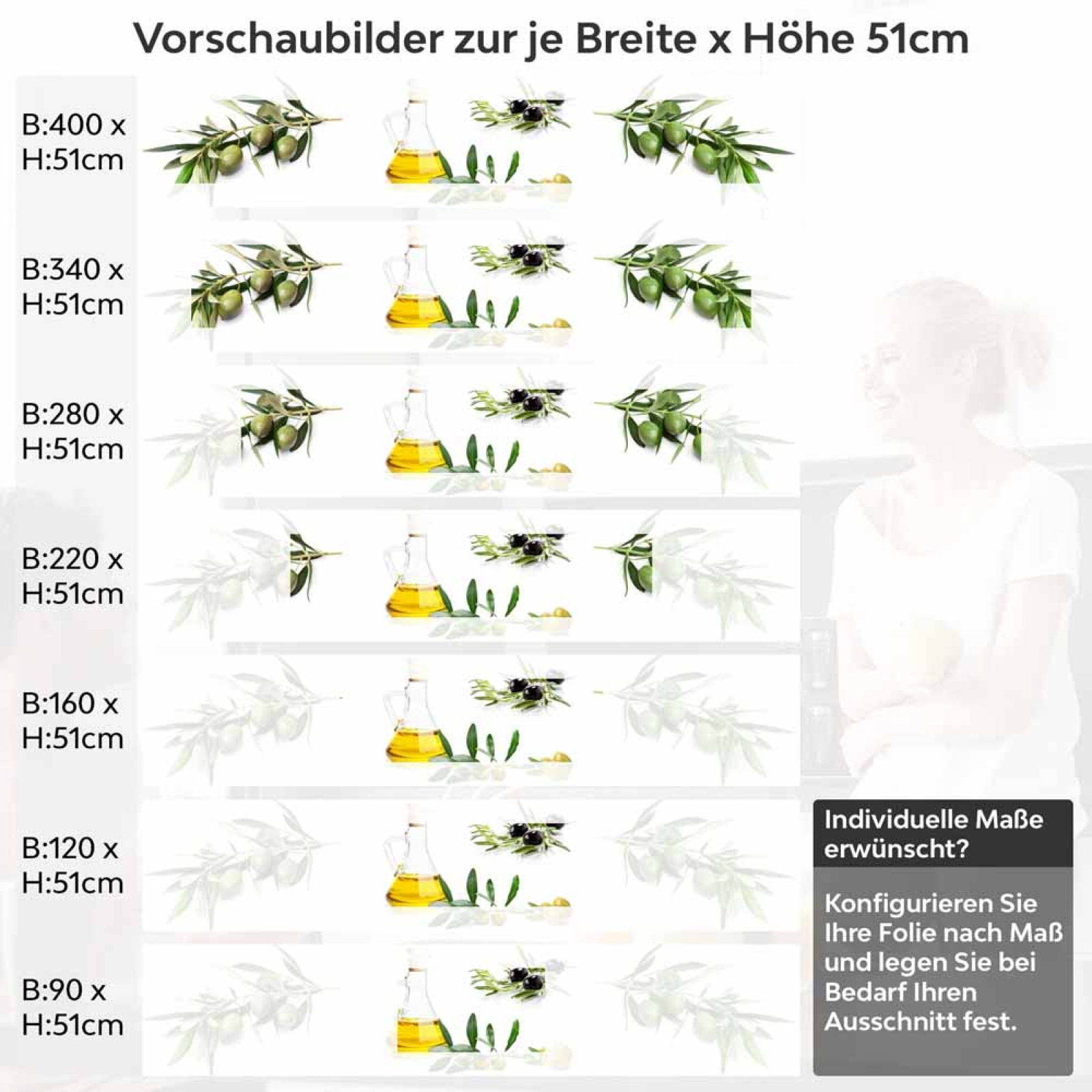 Küchenrückwand Folie Olivenzweige & Olivenöl - Mediterrane Eleganz Höhe 51cm