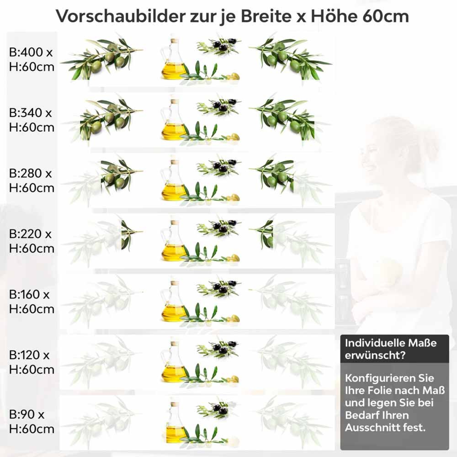 Küchenrückwand Folie Olivenzweige & Olivenöl - Mediterrane Eleganz Höhe 60cm