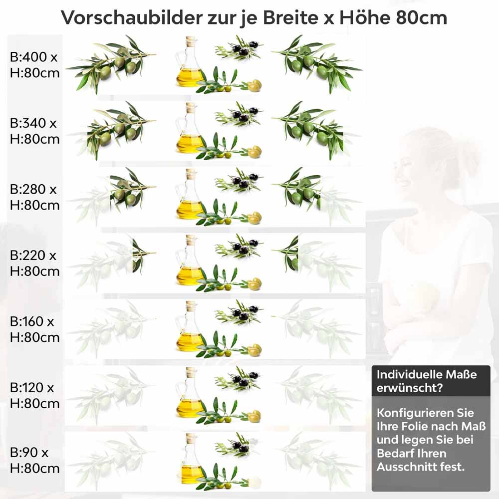 Küchenrückwand Folie Olivenzweige & Olivenöl - Mediterrane Eleganz Höhe 80cm