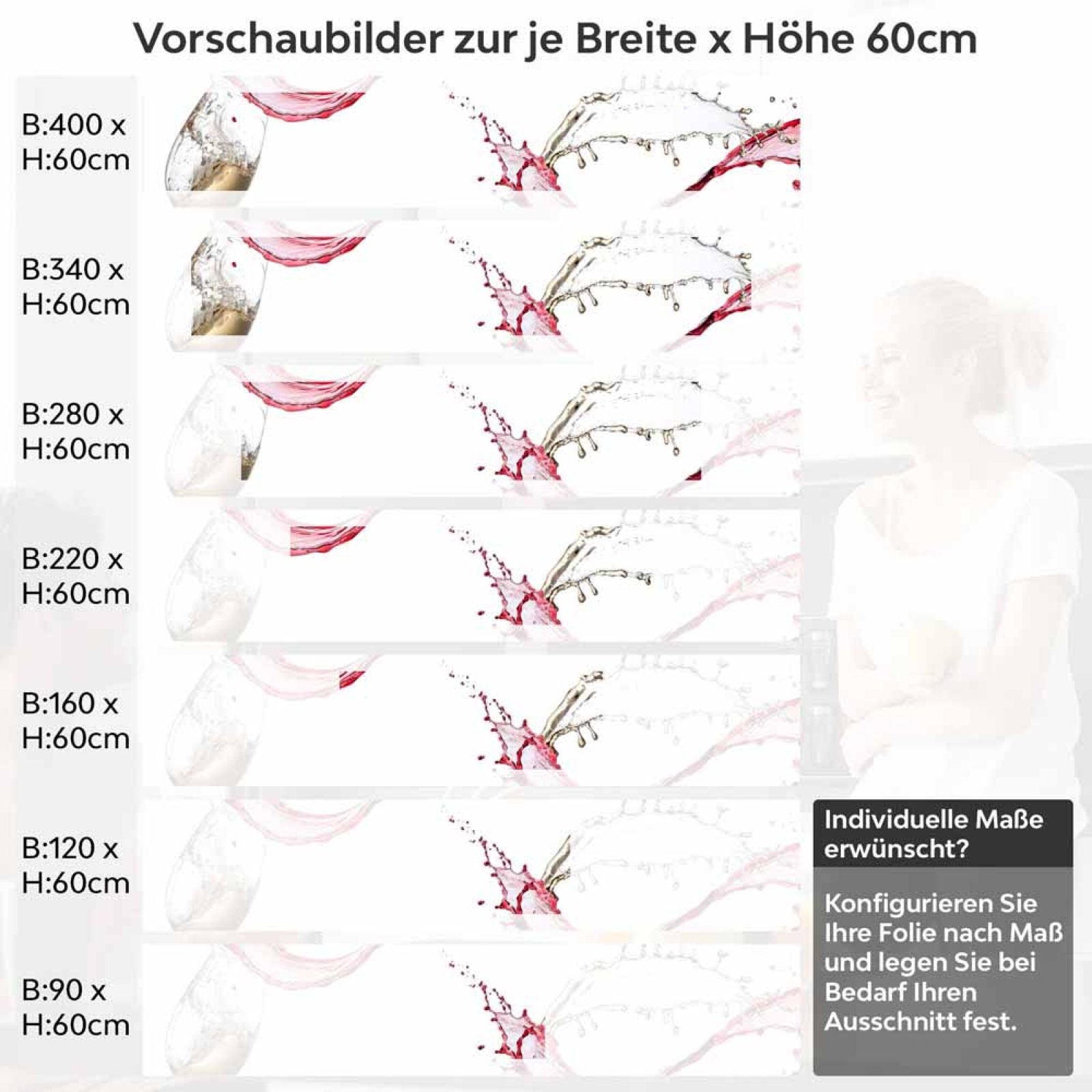 Küchenrückwand Folie Rot- und Weißwein - Kunstvolles Weinmotiv Höhe 60cm