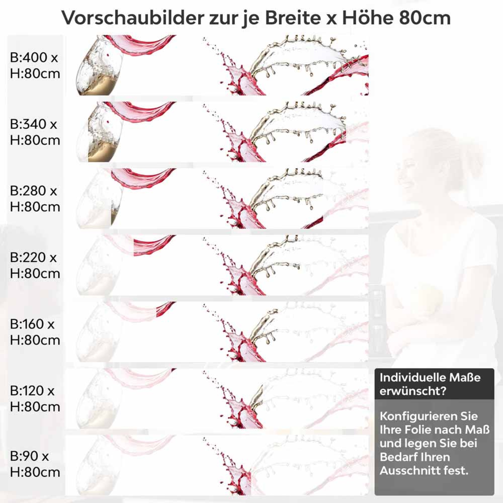 Küchenrückwand Folie Rot- und Weißwein - Kunstvolles Weinmotiv Höhe 80cm