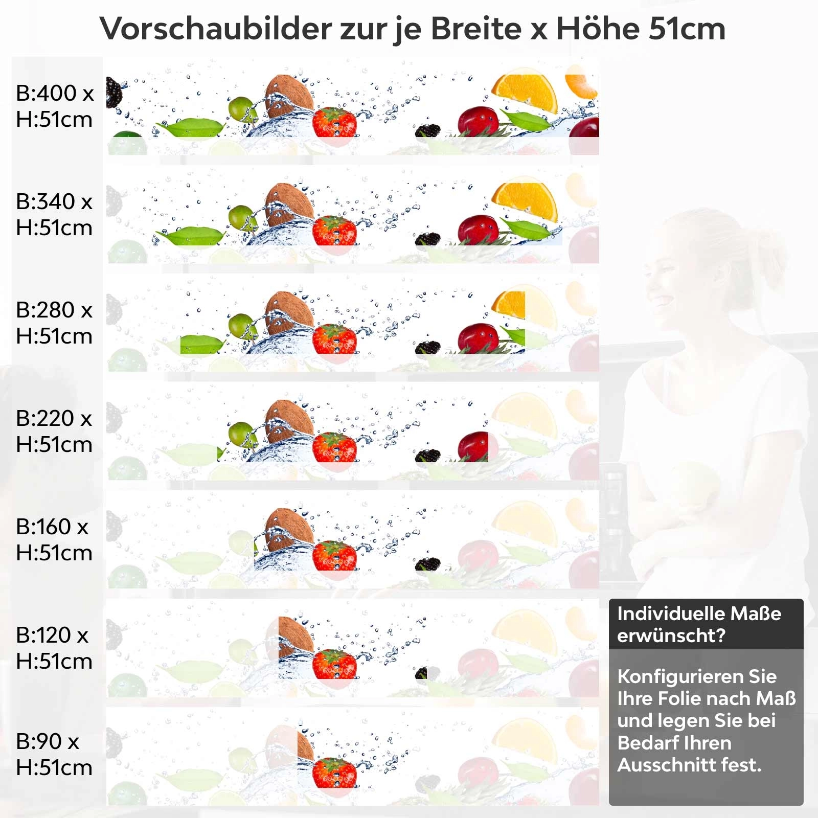 Küchenrückwand Folie Frutal Variantenauswahl Vorschaubild Höhe 51cm