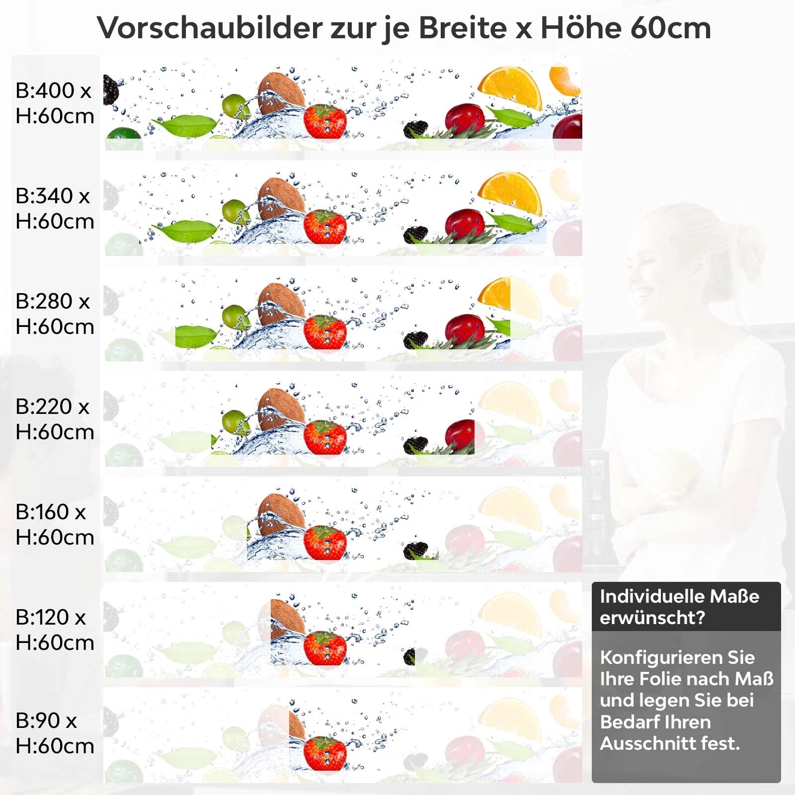 Küchenrückwand Folie Frutal Variantenauswahl Vorschaubild Höhe 60cm