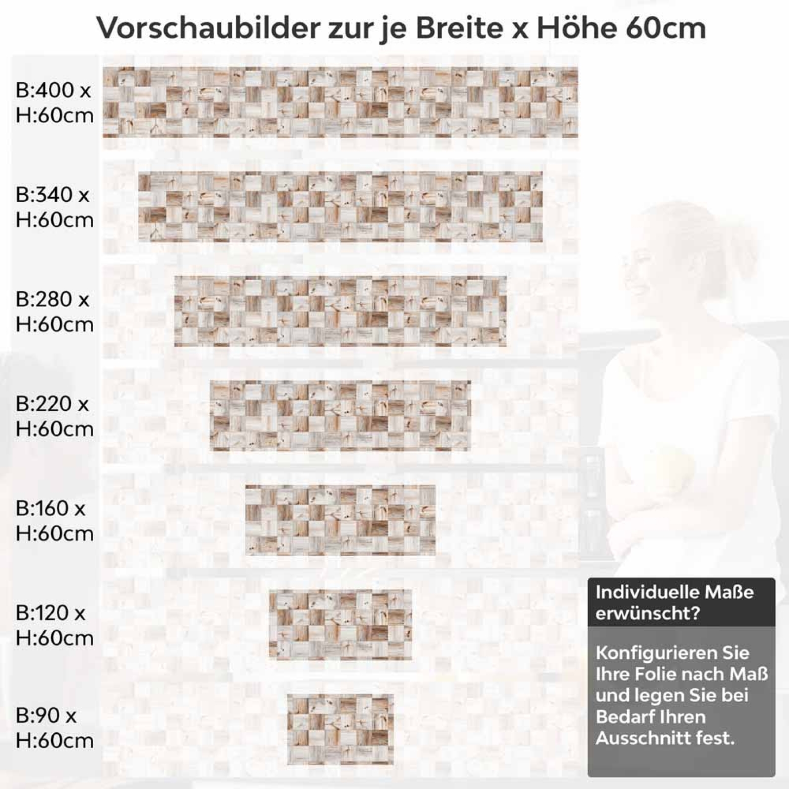 Küchenrückwand Folie Holzmaserung Mosaik Höhe 60cm