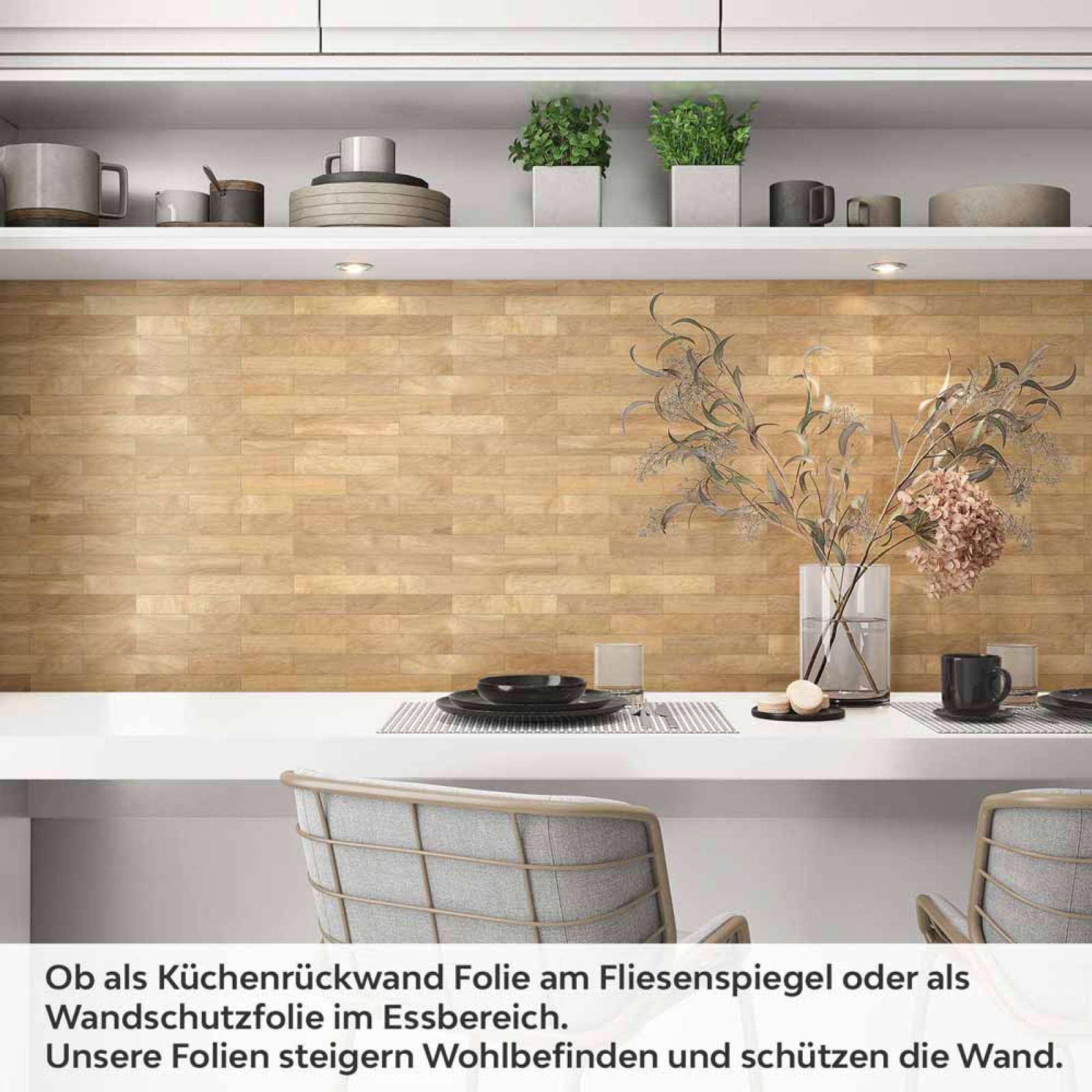 Küchenrückwand Folie Holzriemchen Holzoptik Artikelbild 1