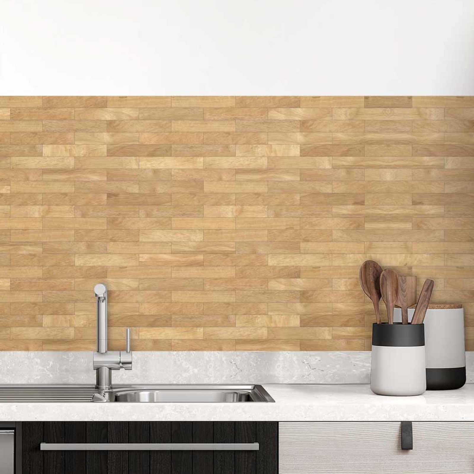 Küchenrückwand Folie Holzriemchen Holzoptik Hauptbild 1