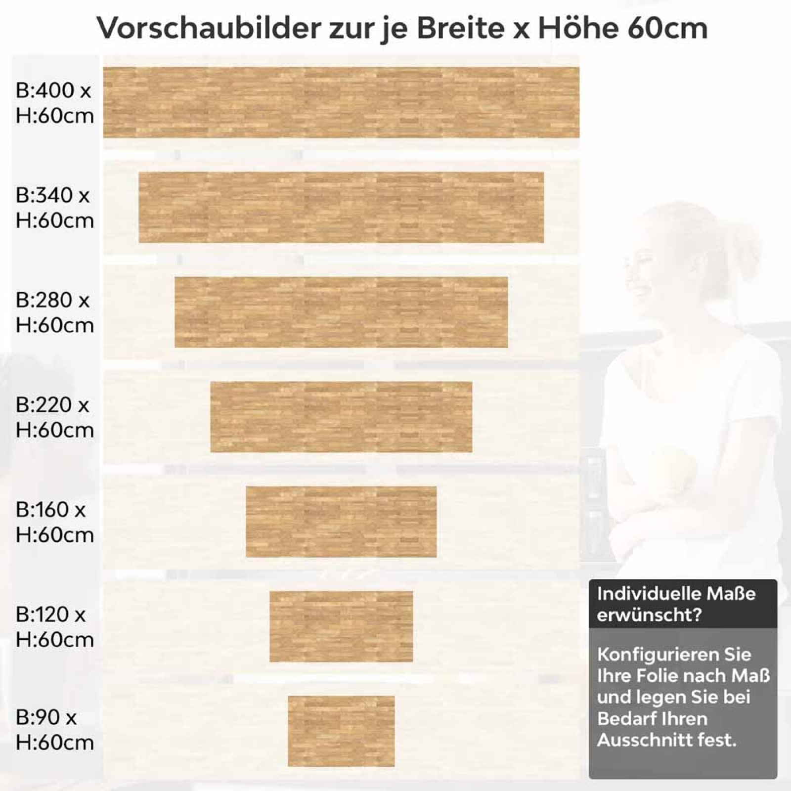 Küchenrückwand Folie Holzriemchen Holzoptik Höhe 60cm