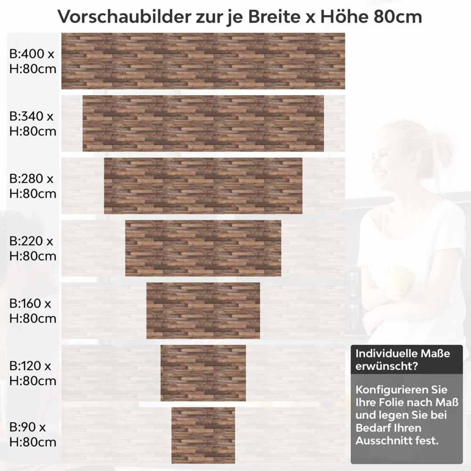 Küchenrückwand Folie dunkles Holz Höhe 80cm