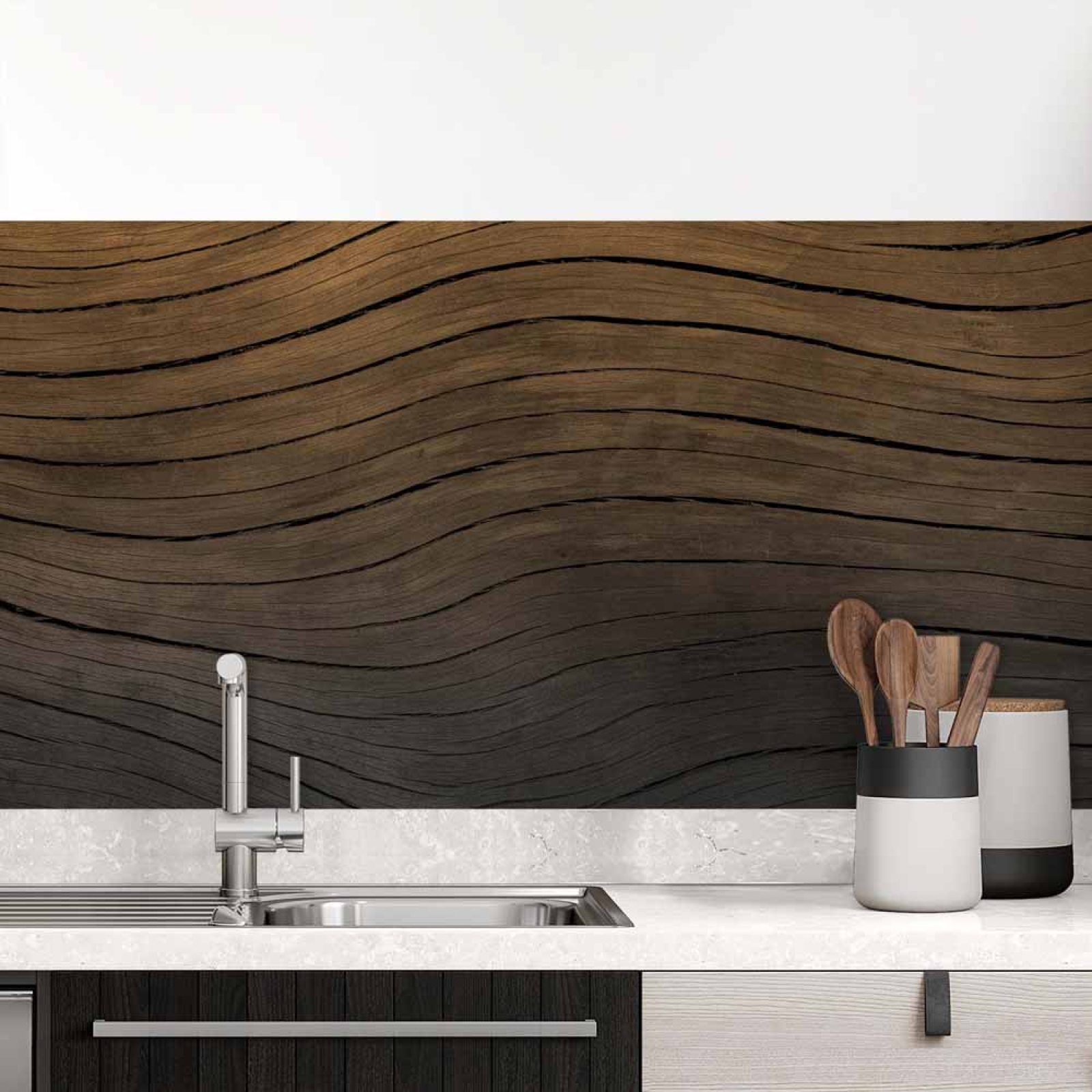 Küchenrückwand Folie Wellenholz Optik Hauptbild 1