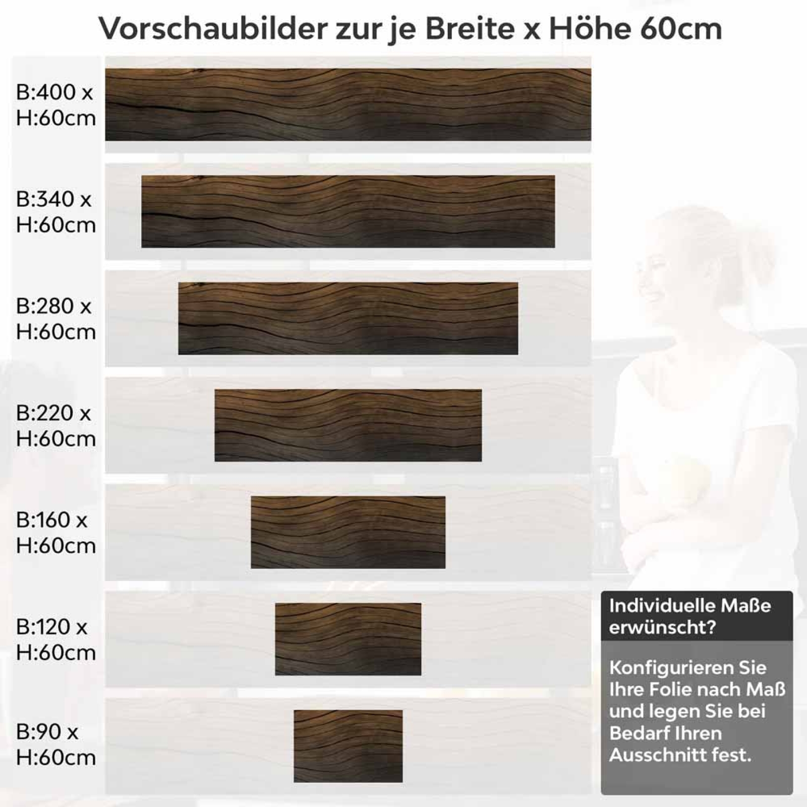 Küchenrückwand Folie Wellenholz Optik Höhe 60cm