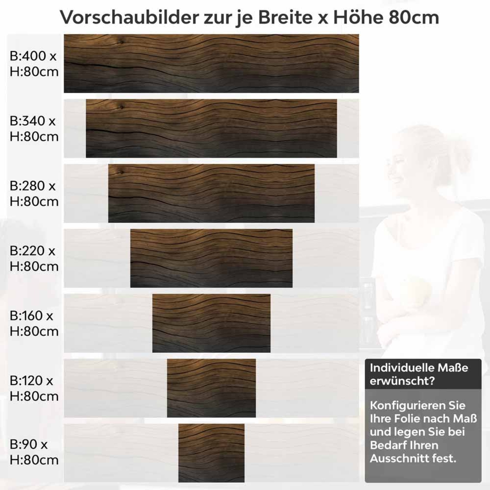 Küchenrückwand Folie Wellenholz Optik Höhe 80cm