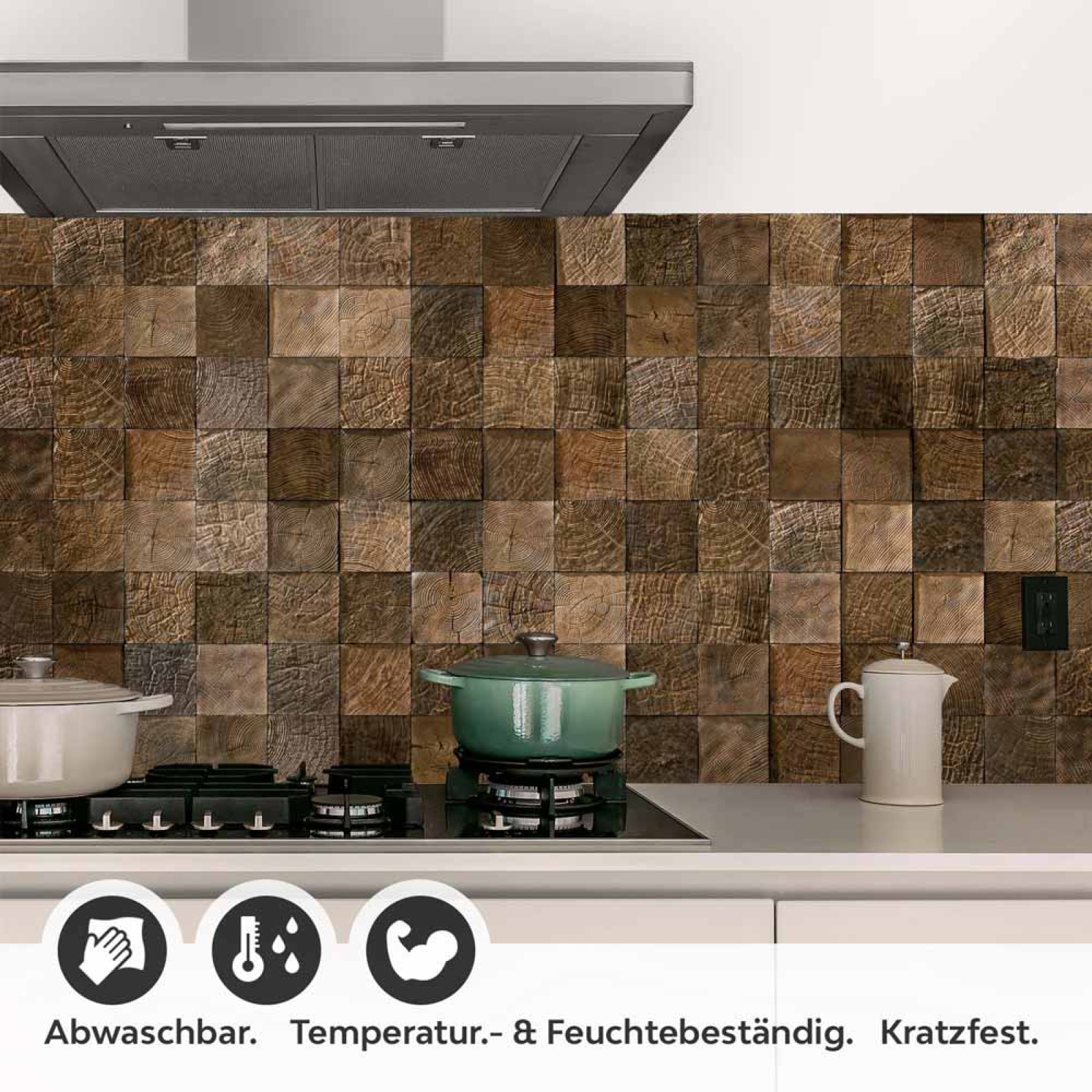 Küchenrückwand Folie Holzblock Mosaik Optik Detailbild 1