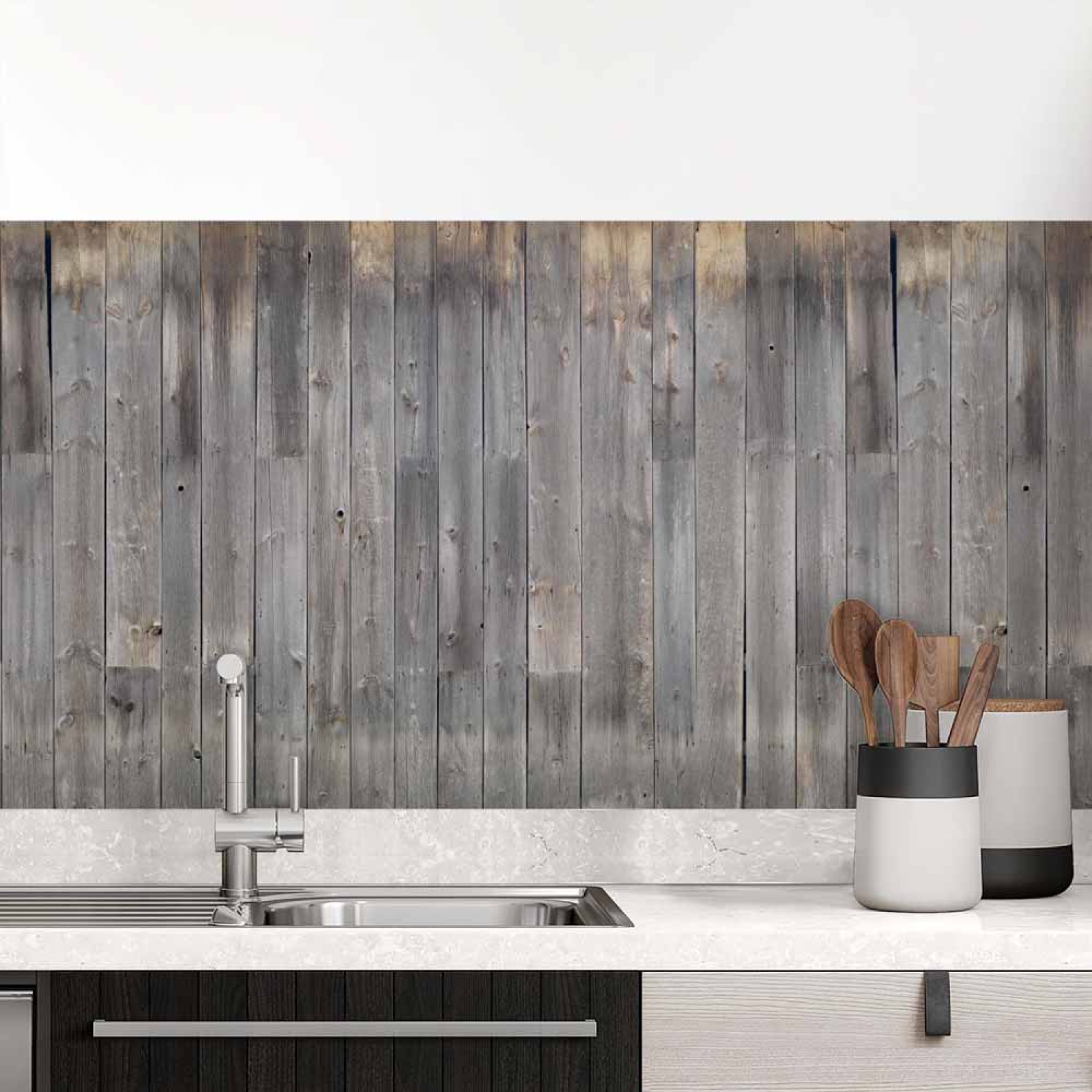 Küchenrückwand Folie graue Holzmaserung im Vintage Look Hauptbild 1