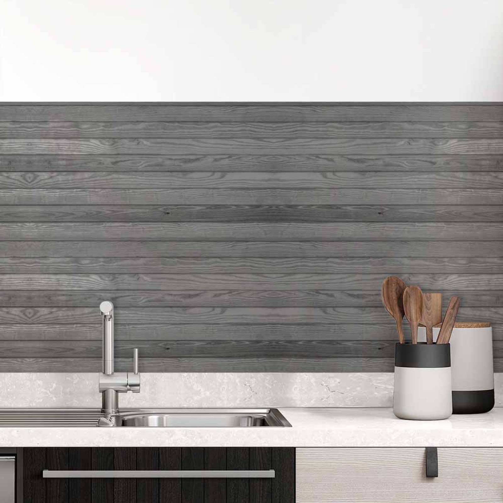 Küchenrückwand Folie elegante graue Holzimitation Hauptbild 1