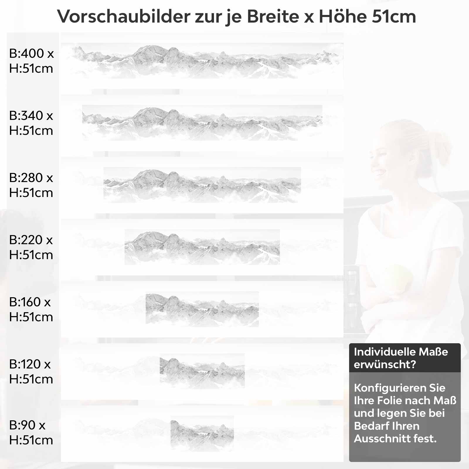 Küchenrückwand Folie weiße Berge Variantenauswahl Vorschaubild Höhe 51cm