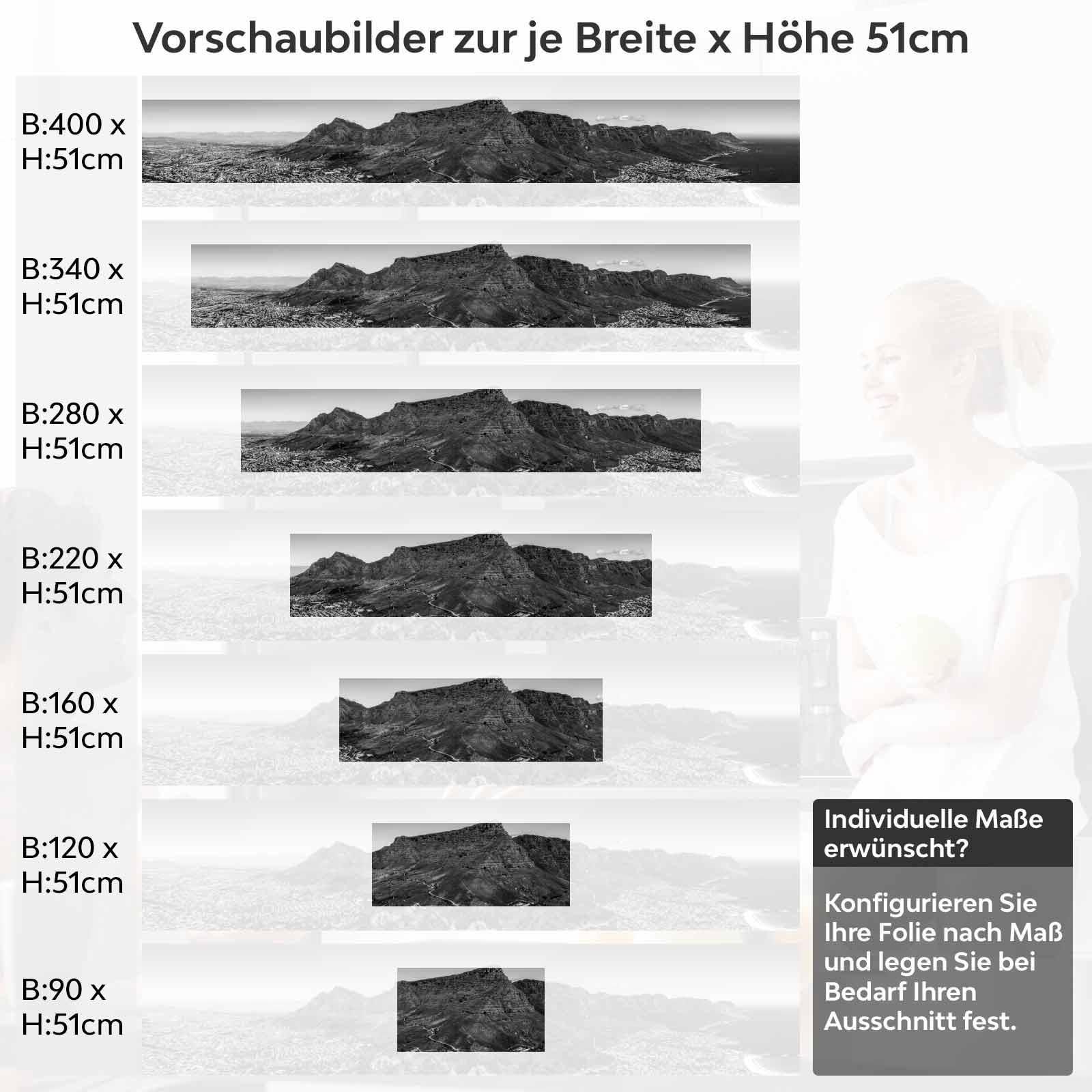 Küchenrückwand Folie monochrome Berge Variantenauswahl Vorschaubild Höhe 51cm