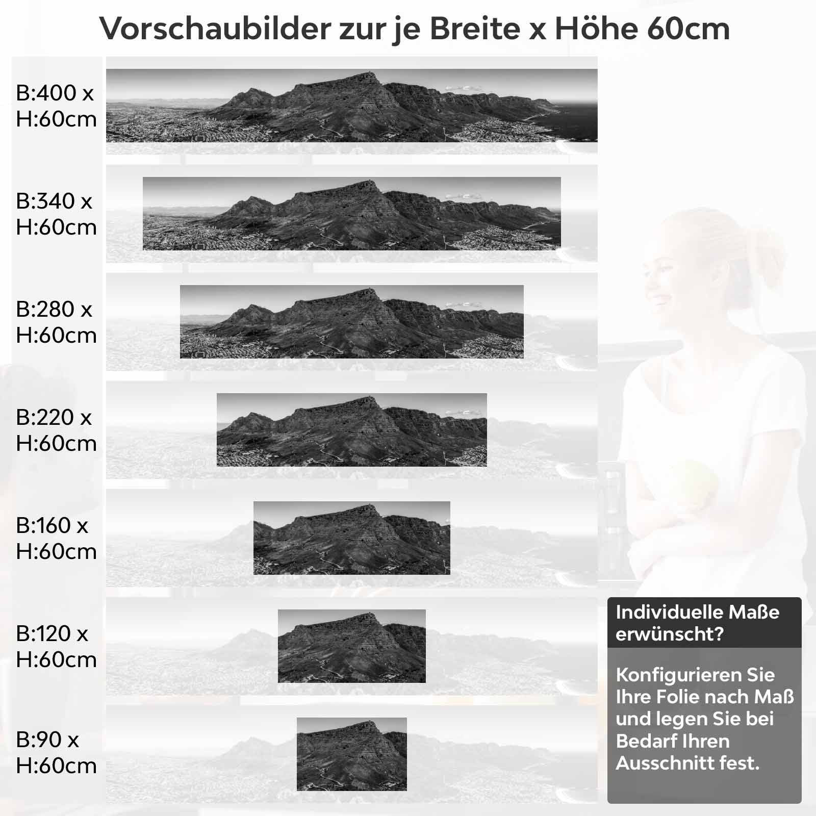 Küchenrückwand Folie monochrome Berge Variantenauswahl Vorschaubild Höhe 60cm