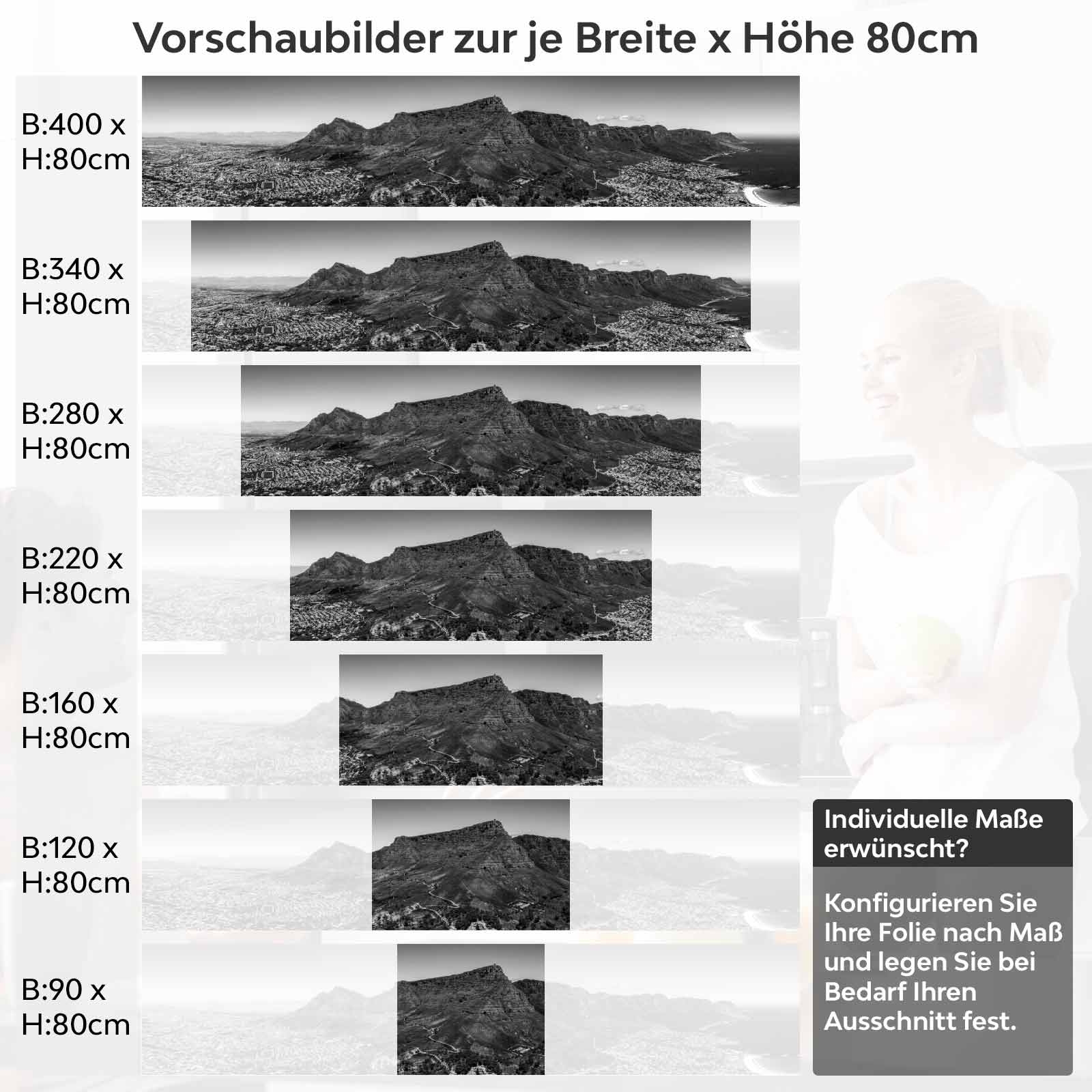 Küchenrückwand Folie monochrome Berge Variantenauswahl Vorschaubild Höhe 80cm
