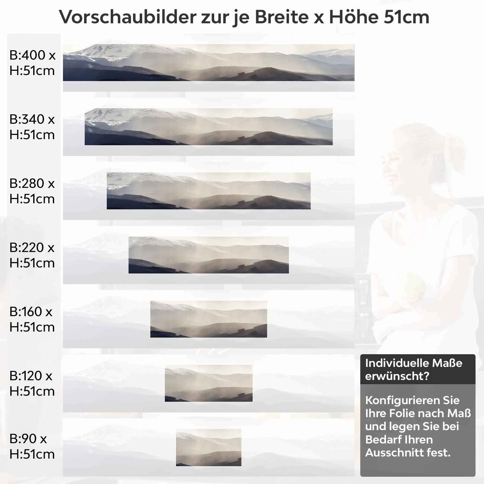 Küchenrückwand Folie dezente Berglandschaft Variantenauswahl Vorschaubild Höhe 51cm
