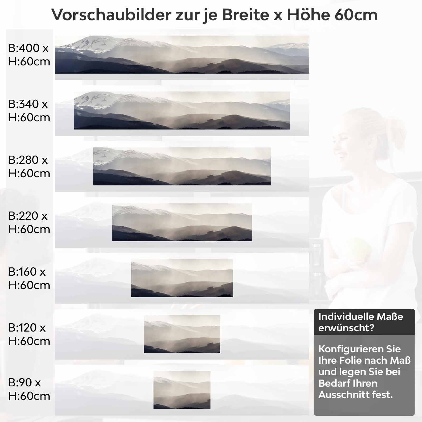 Küchenrückwand Folie dezente Berglandschaft Variantenauswahl Vorschaubild Höhe 60cm