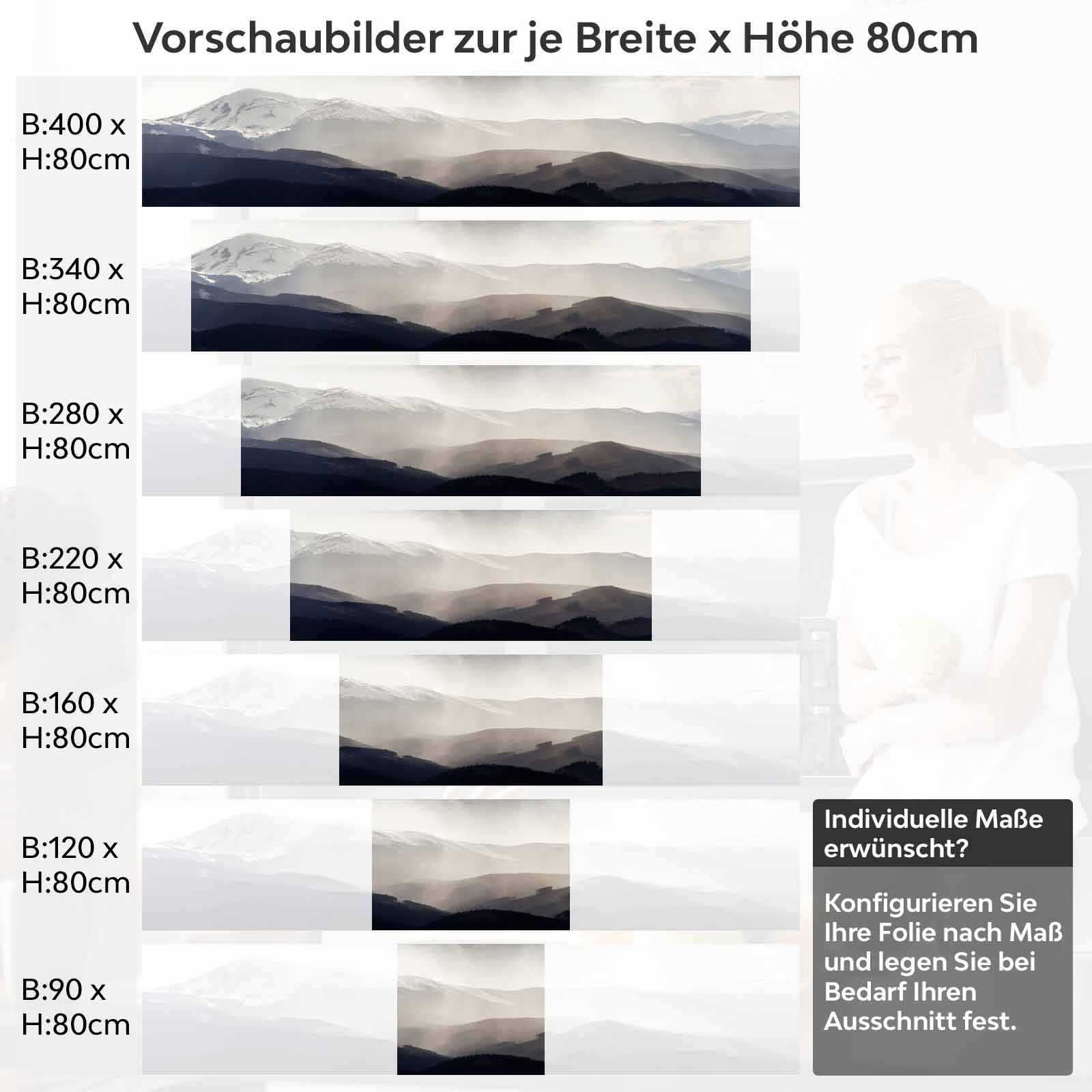 Küchenrückwand Folie dezente Berglandschaft Variantenauswahl Vorschaubild Höhe 80cm