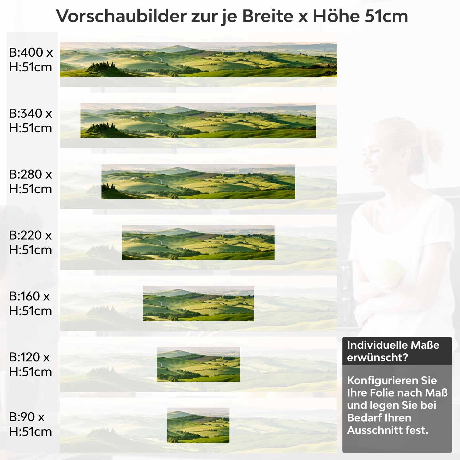 Küchenrückwand Folie Hügellandschaft Variantenauswahl Vorschaubild Höhe 51cm