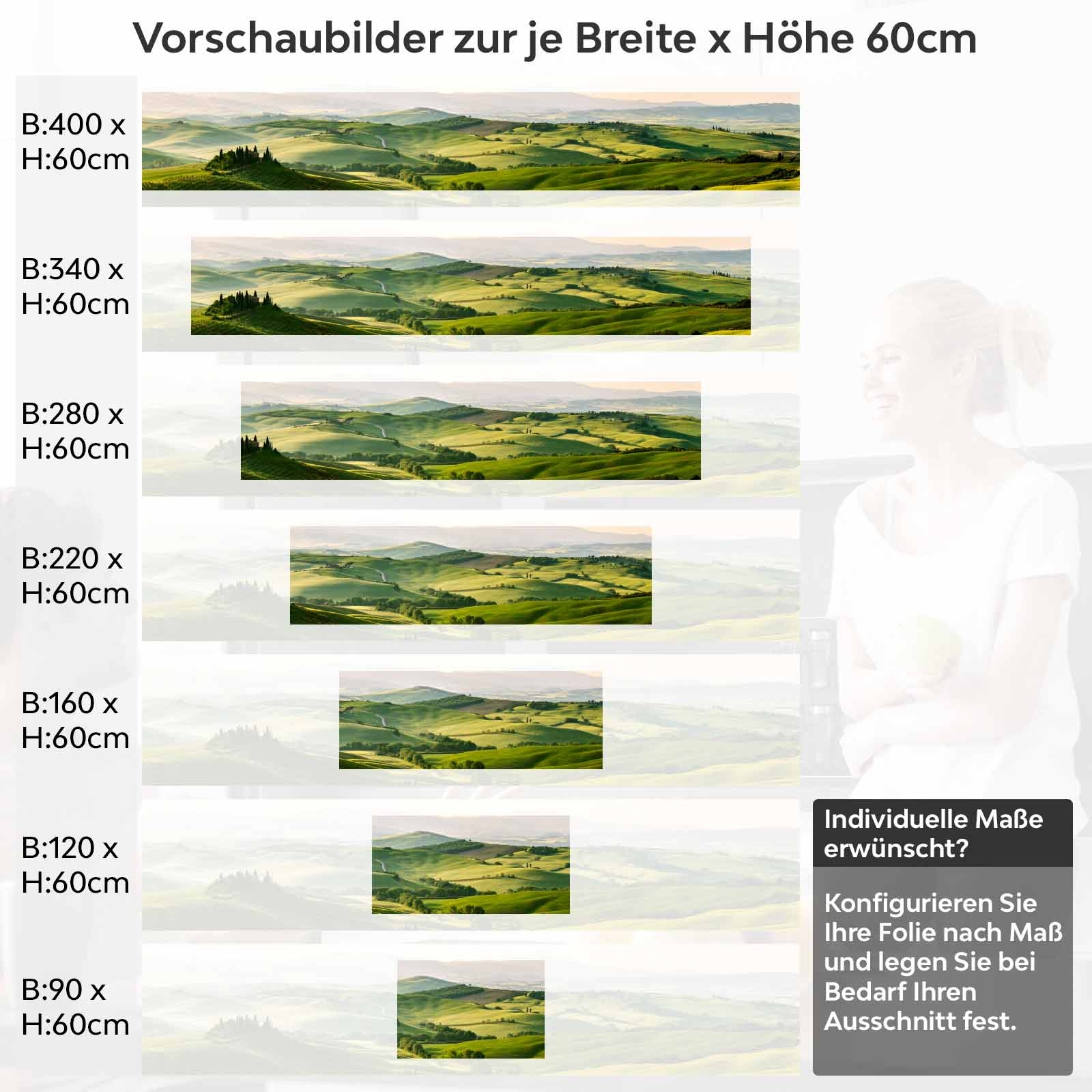 Küchenrückwand Folie Hügellandschaft Variantenauswahl Vorschaubild Höhe 60cm