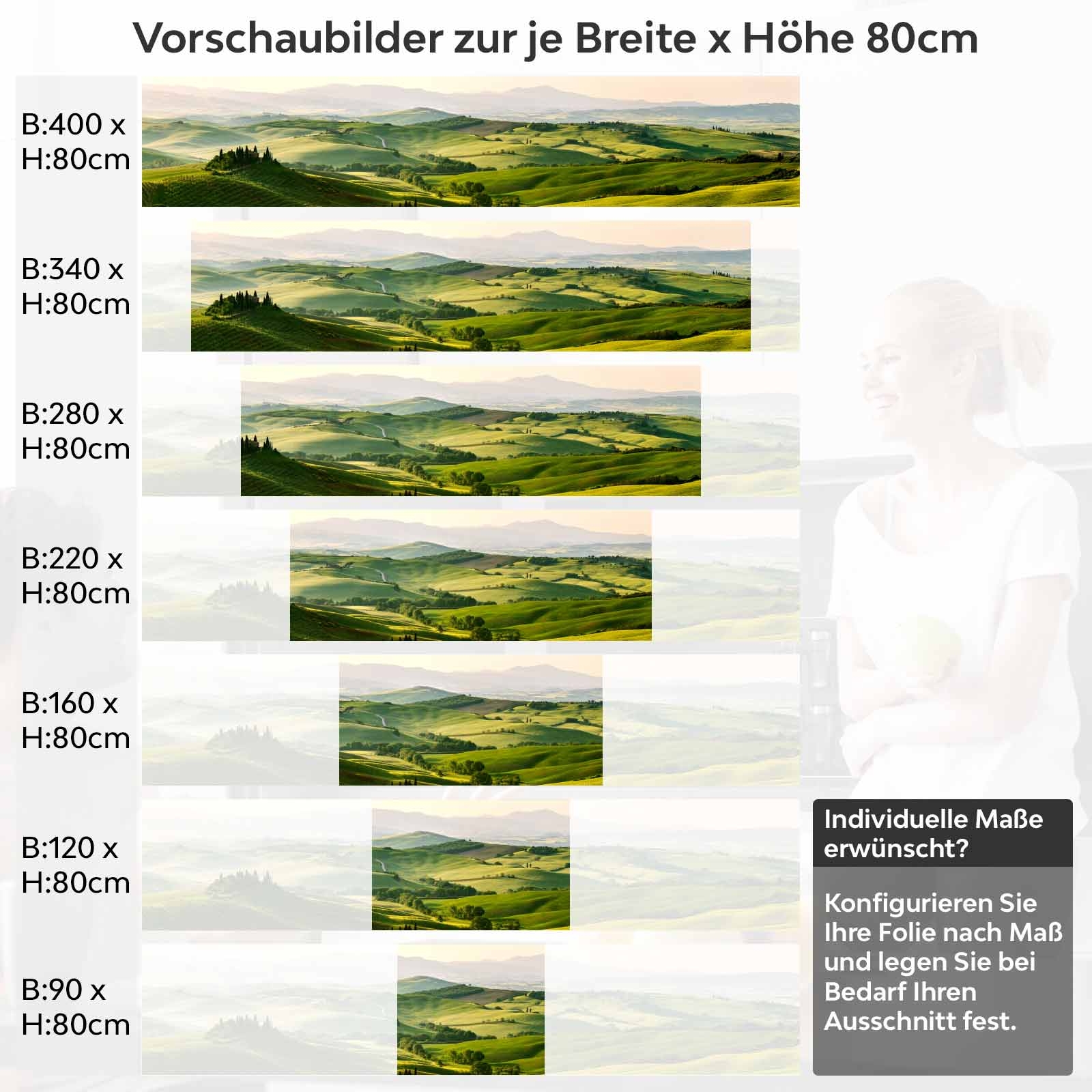 Küchenrückwand Folie Hügellandschaft Variantenauswahl Vorschaubild Höhe 80cm