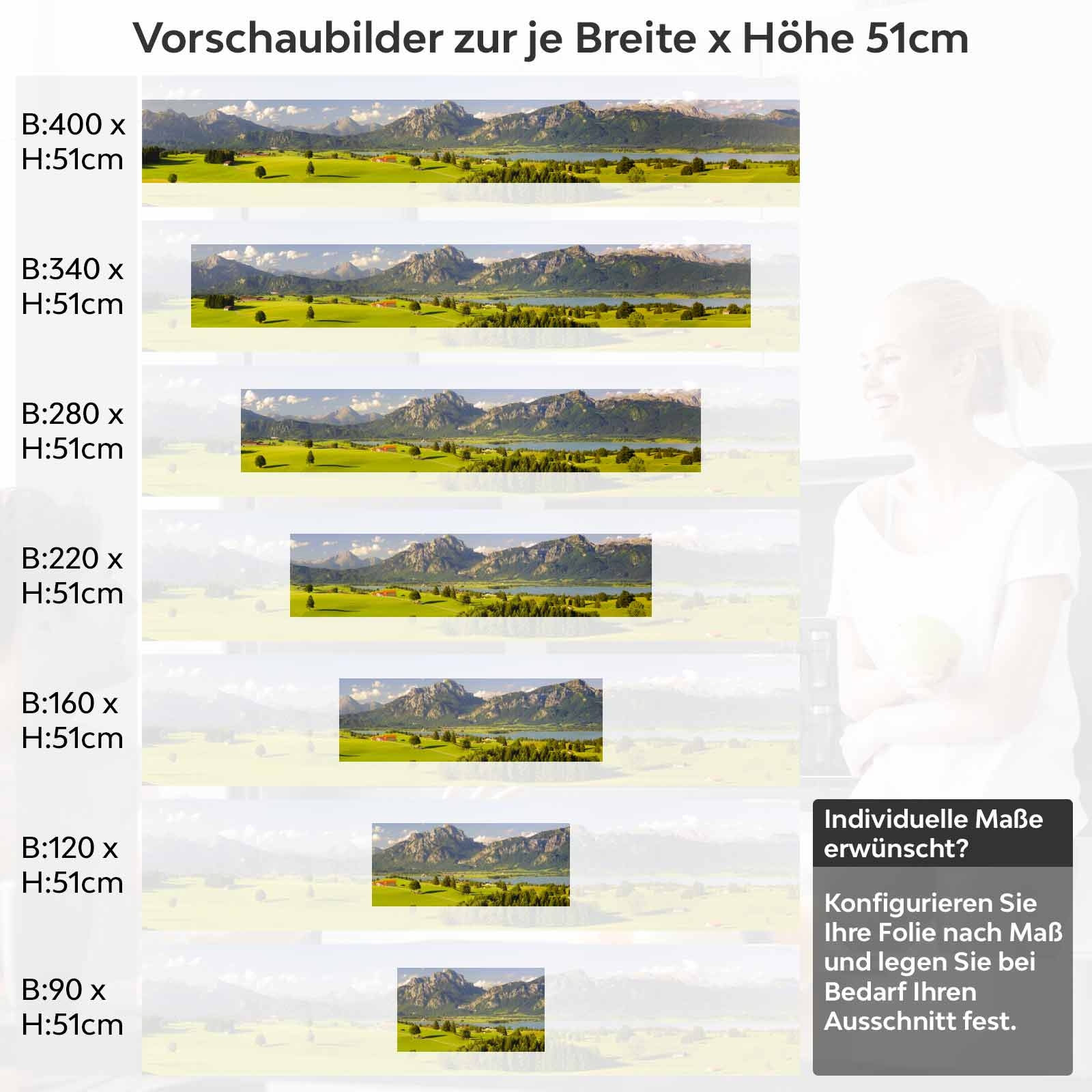 Küchenrückwand Folie grüne Weide Bergpanorama Höhe 51cm
