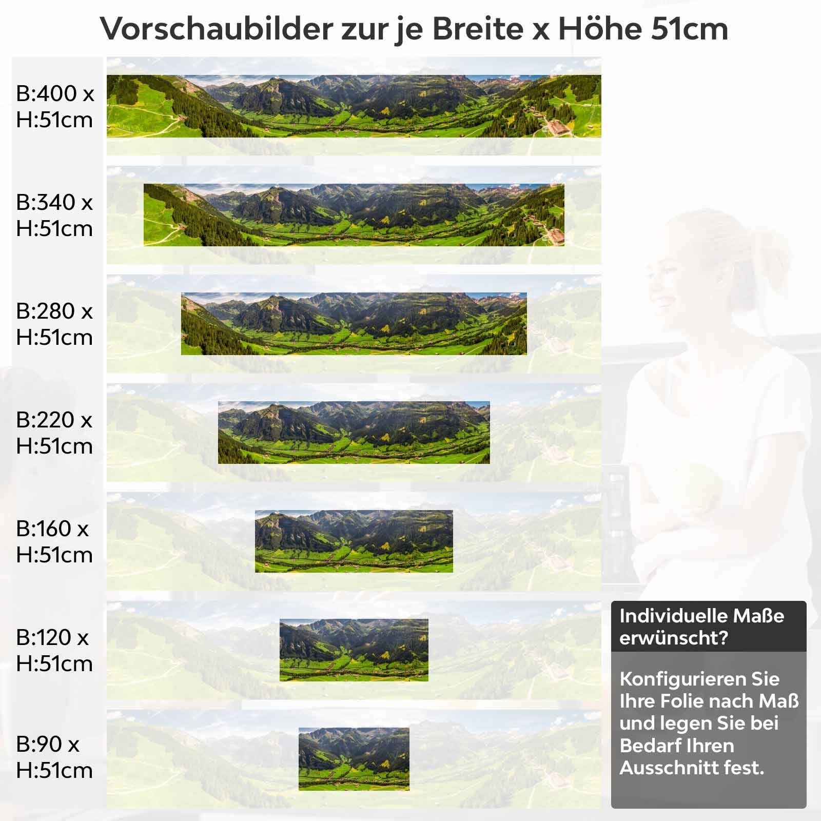 Küchenrückwand Folie grüne Weite & Wanderwege Höhe 51cm