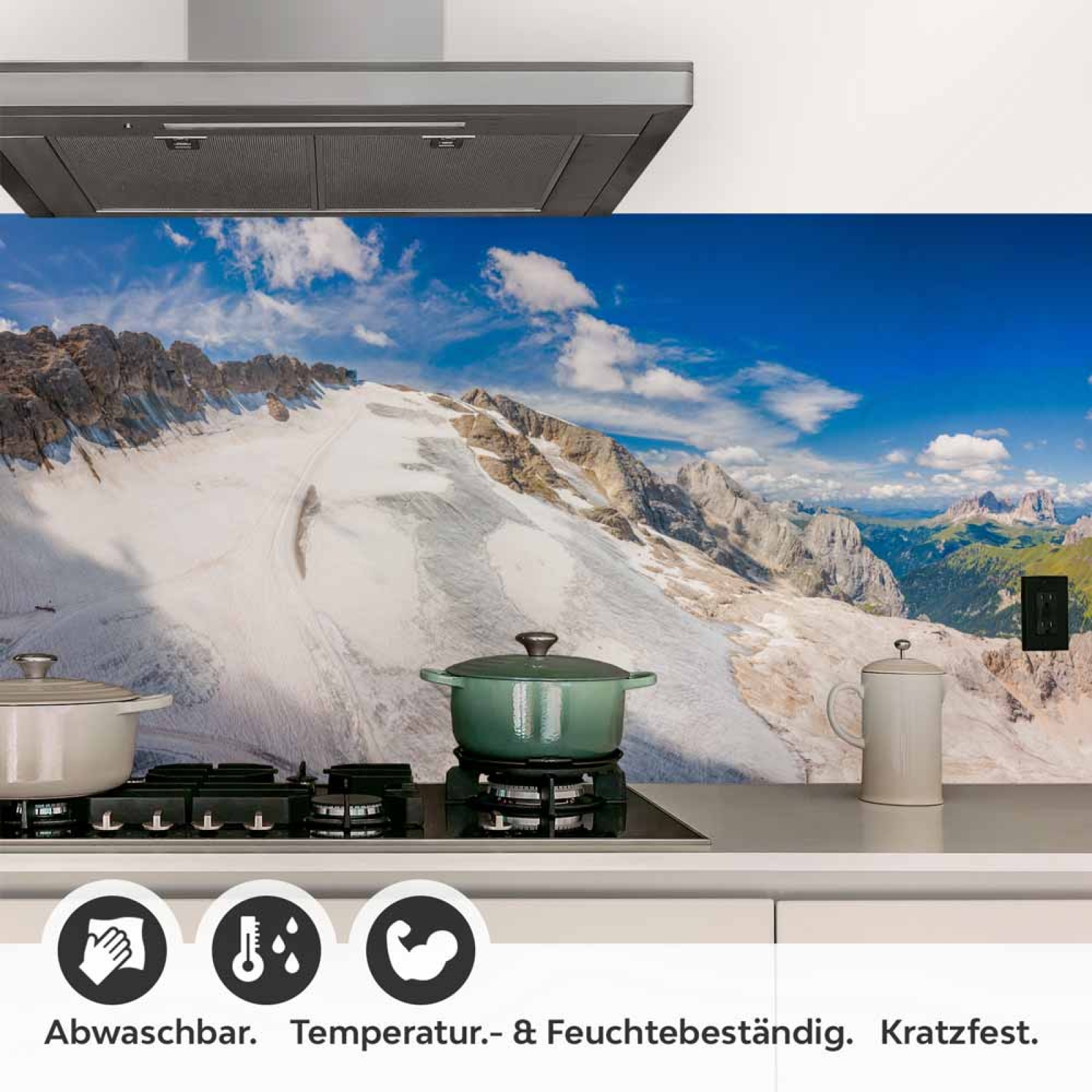 Küchenrückwand Folie Hochlandpanorama zwischen Eis & Grün Detailbild 1