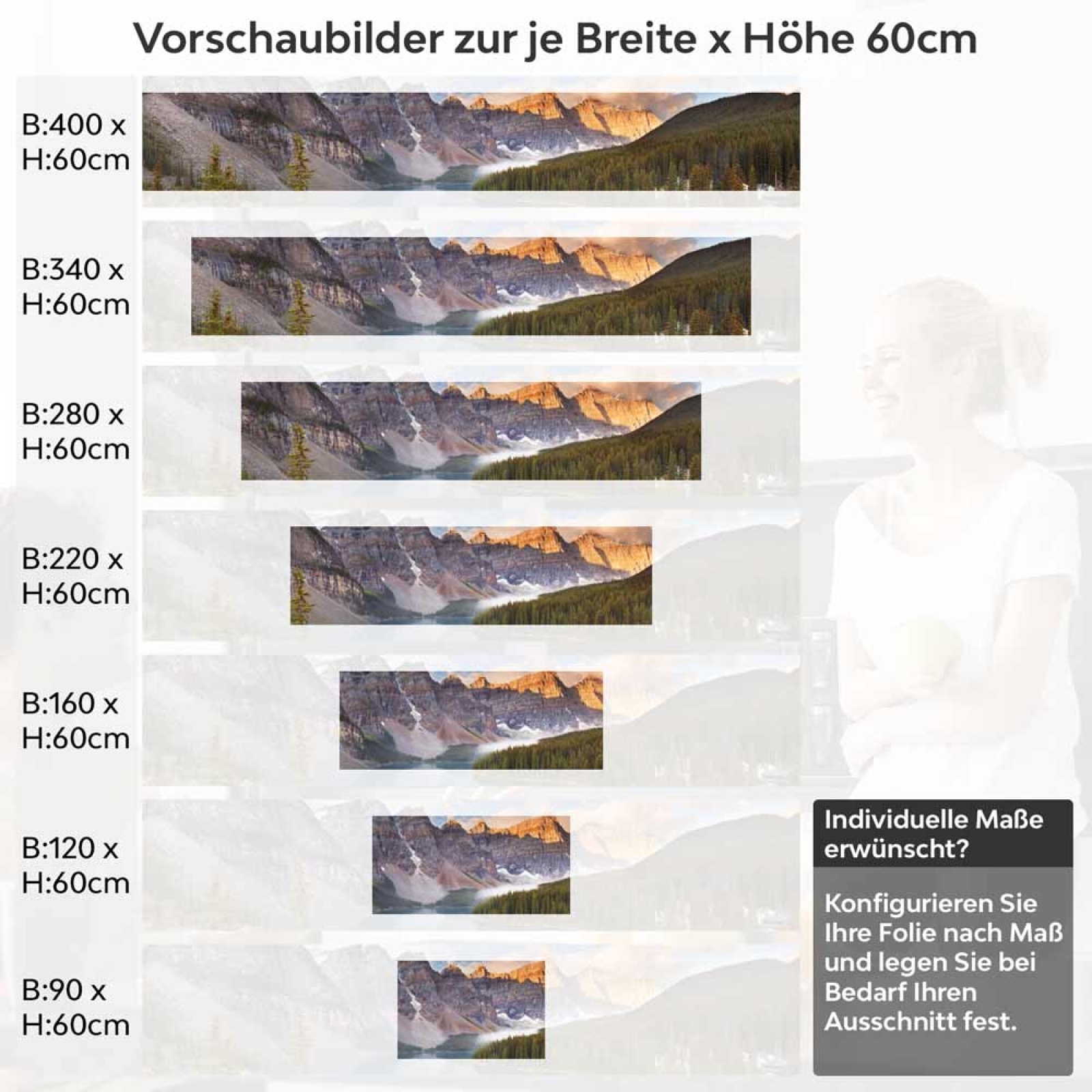 Küchenrückwand Folie Gebirgspanorama, Fluss & Fichtenwald Höhe 60cm
