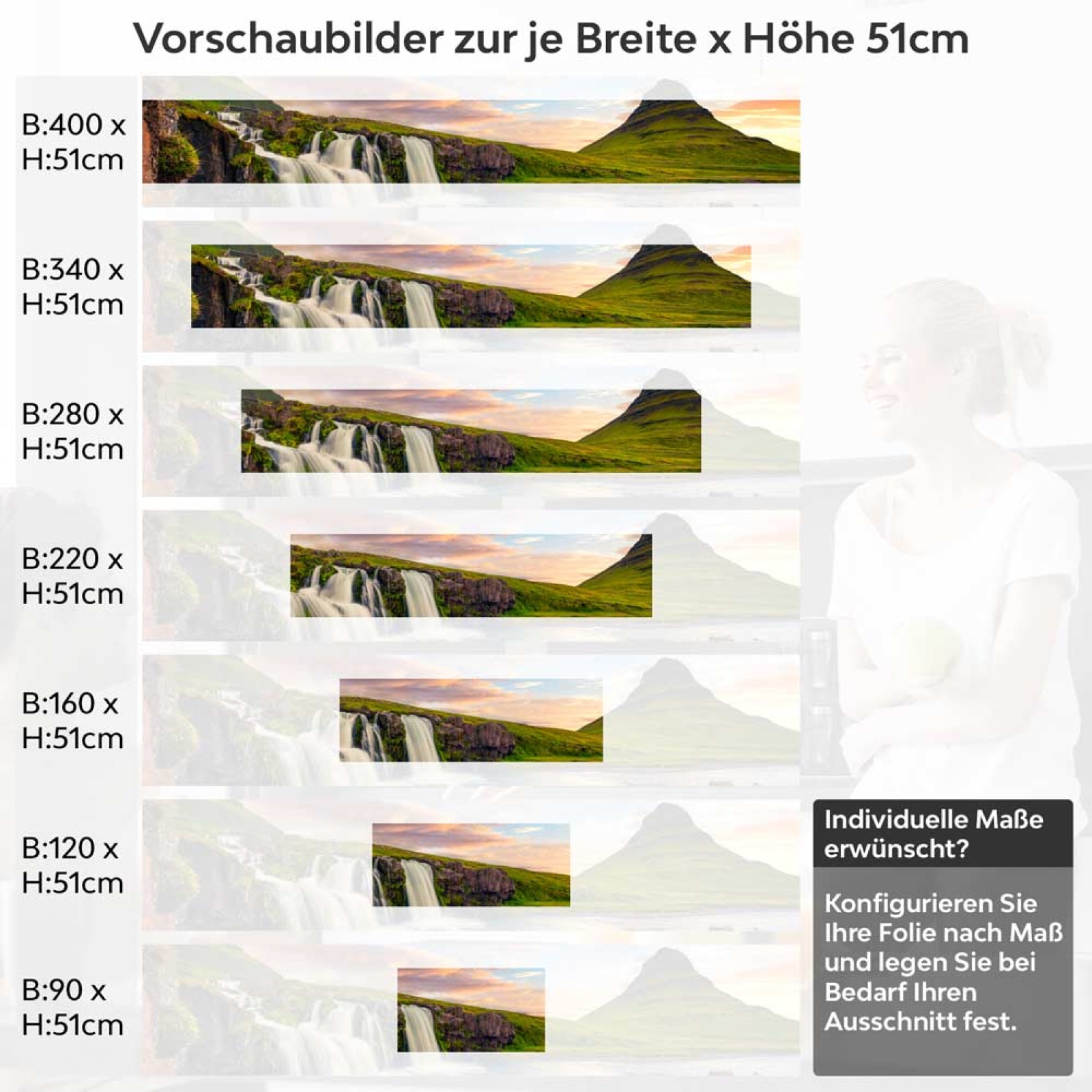 Küchenrückwand Folie Wasserfall Bergkulisse Höhe 51cm