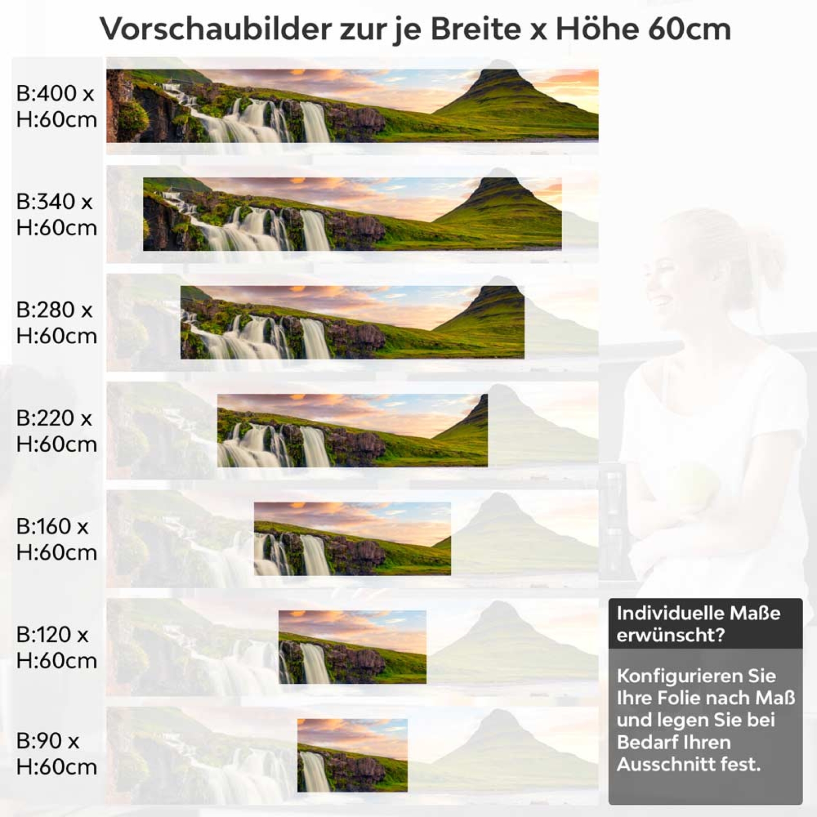 Küchenrückwand Folie Wasserfall Bergkulisse Höhe 60cm