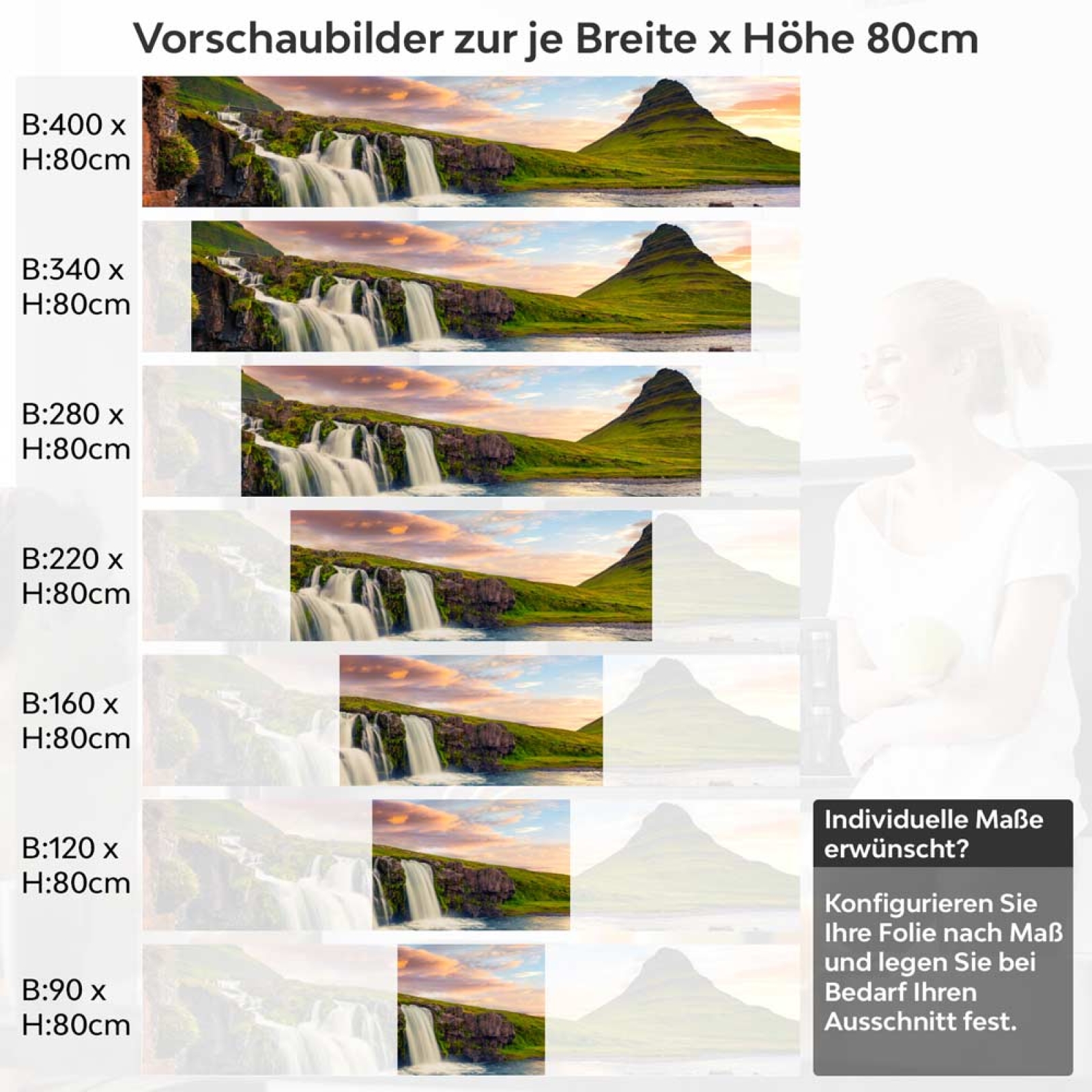 Küchenrückwand Folie Wasserfall Bergkulisse Höhe 80cm