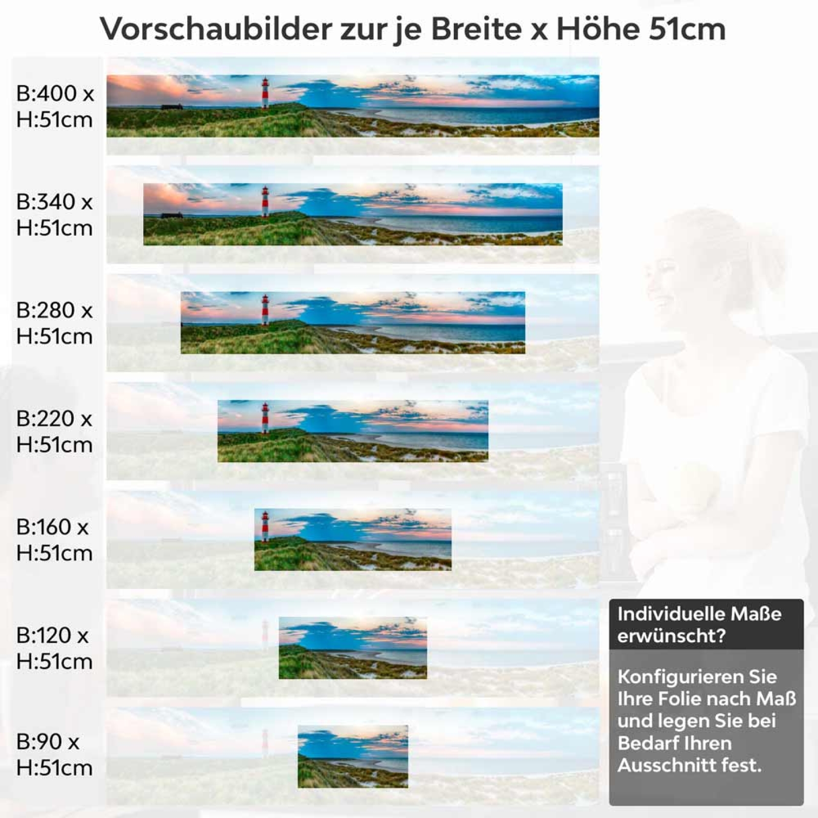 Küchenrückwand Folie Dünen, Leuchtturm & Meer Höhe 51cm