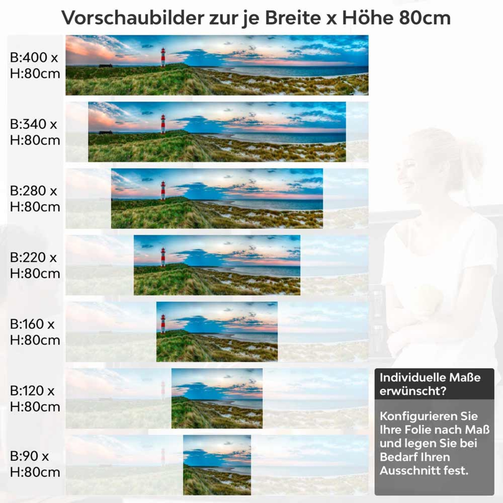 Küchenrückwand Folie Dünen, Leuchtturm & Meer Höhe 80cm
